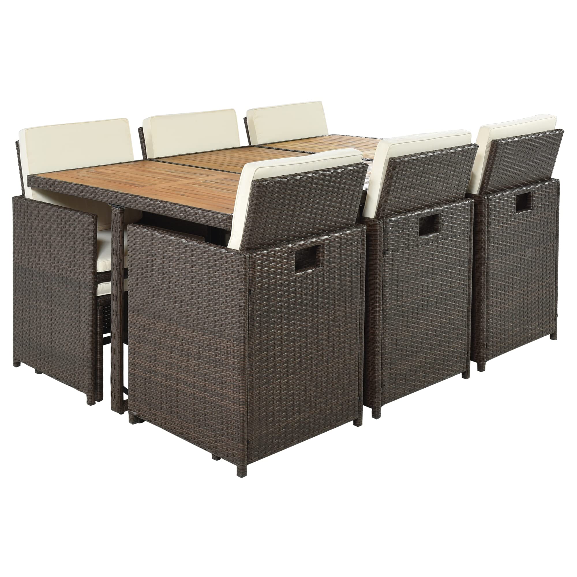 Premium 11-Piece Patio Dining Table Set - Outdoor Wicker Rattan Furniture with Cushions (Brown & Beige) - Perfect for Backyard BBQs, Poolside Gatherings & Garden Entertaining
