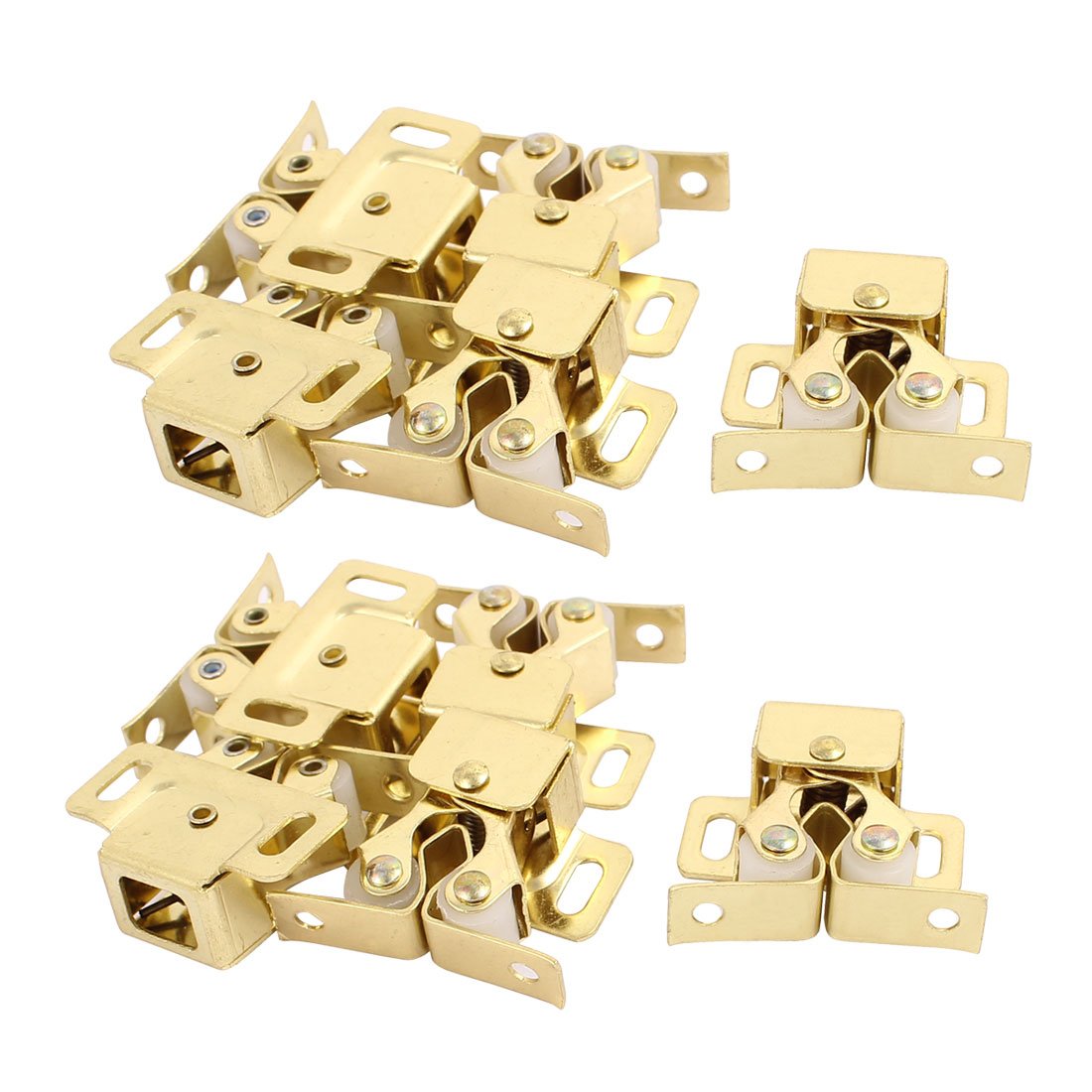 IIVVERR 10-Pack Gold Tone Double Ball Roller Cabinet Door Catch Latch 32x30x15mm - Durable Closet & Cupboard Hardware for Smooth Door Closing (Perfect for Kitchen Cabinets, Wardrobes & Storage Units)
