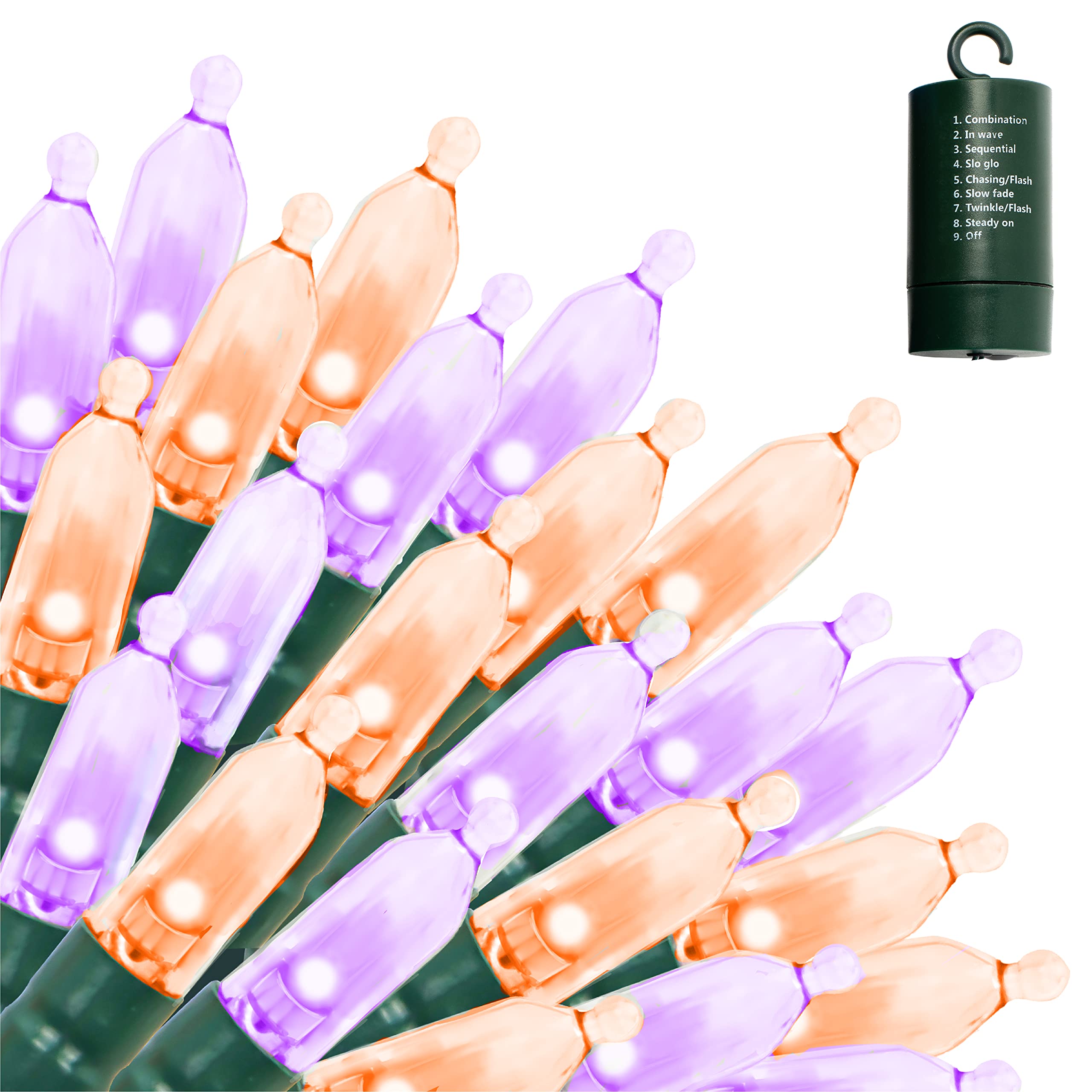 34 FT Halloween LED String Lights - 100 Orange & Purple Battery Operated Lights with Timer, 8 Lighting Modes for Indoor/Outdoor Decor - Perfect for Halloween Parties, Yard Decorations, and Holiday Festivities