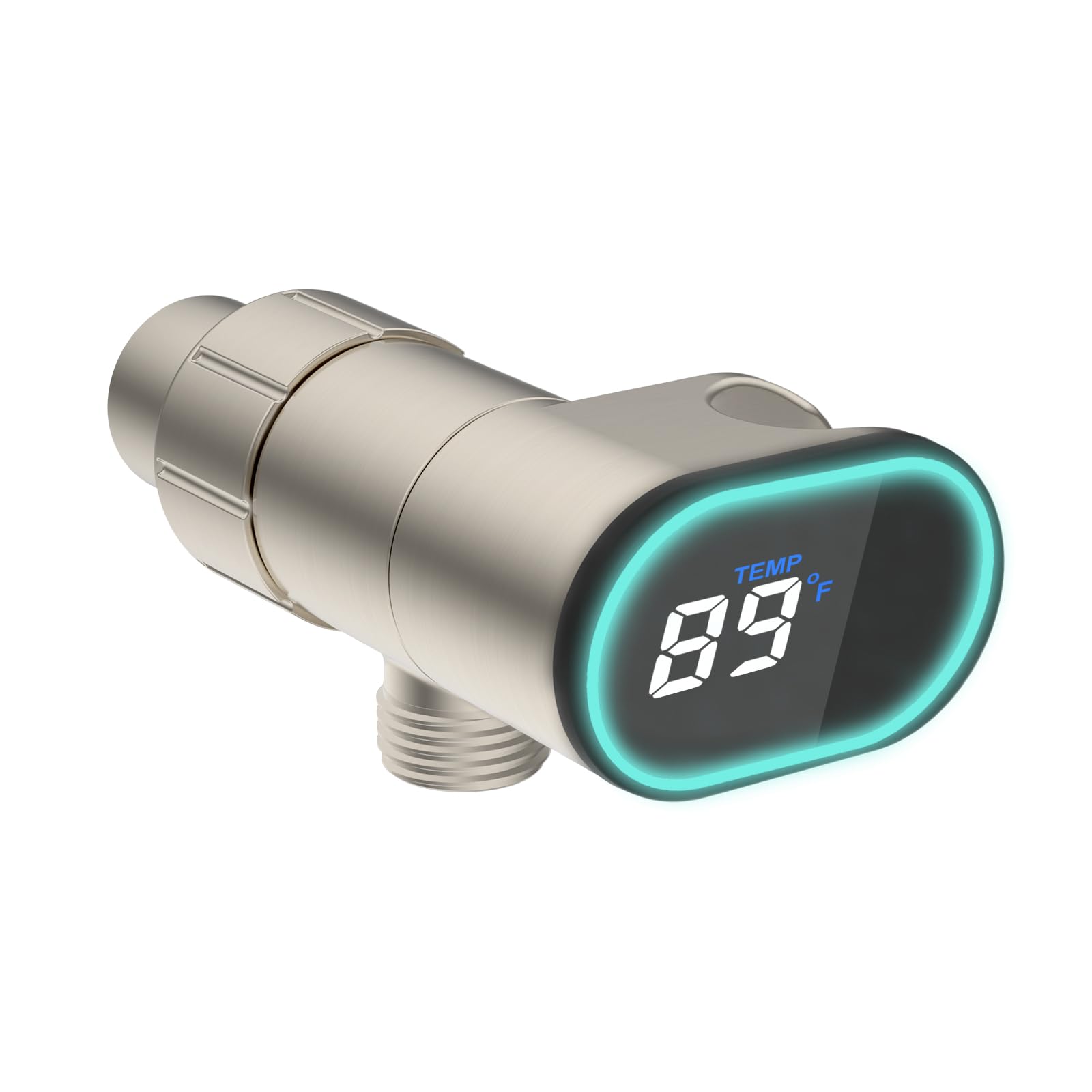 Upgraded Metal Shower Head Holder with LED Temperature Display - Adjustable Shower Arm Mount for Handheld Shower Heads - Universal Shower Bracket with Solid Brass Ball in Brushed Nickel Finish - Perfect for Bathroom Renovation & Spa-Like Shower Experience