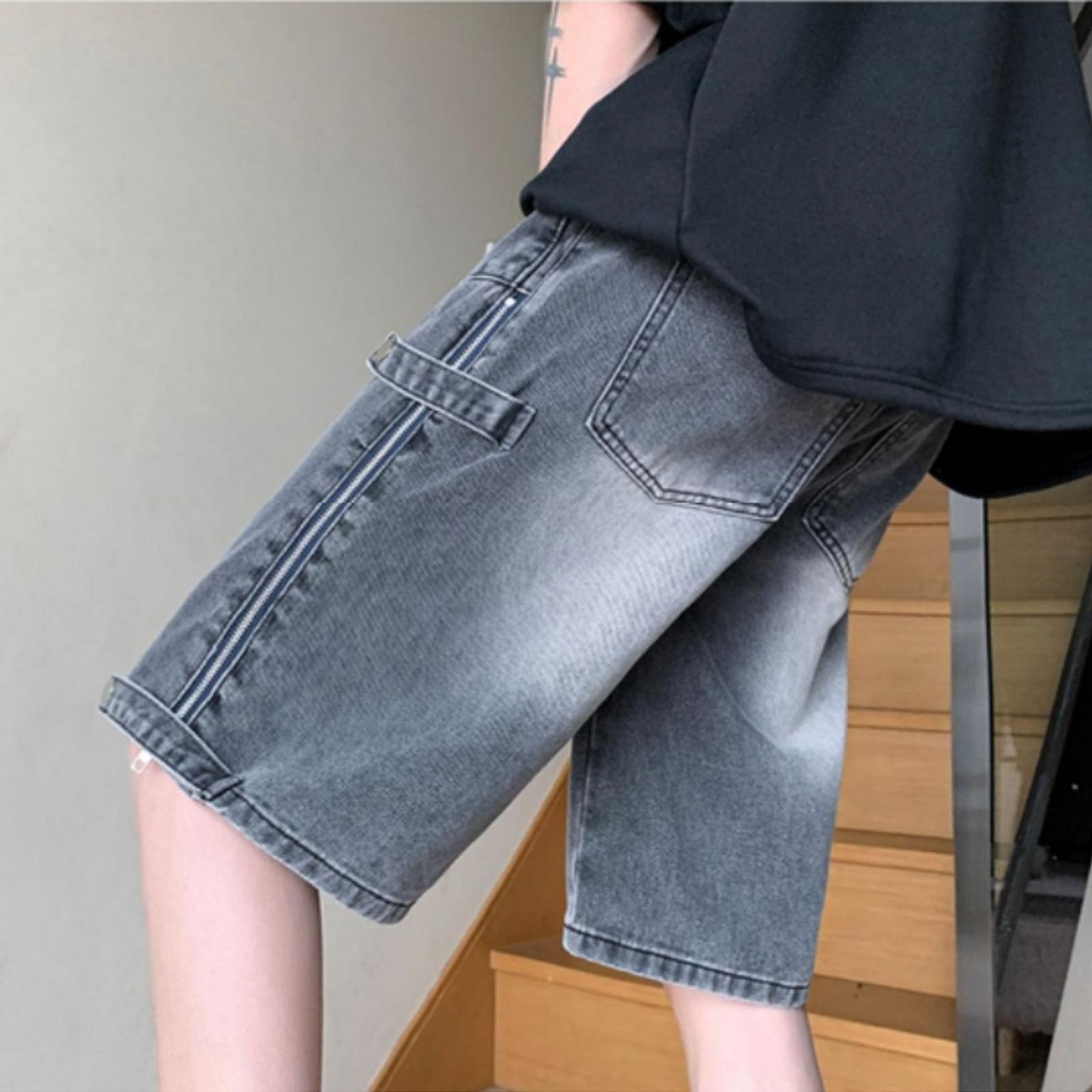 Y2K Men's Denim Shorts - Hip Hop Streetwear Retro Zipper Gothic Denim Shorts for Casual Wear & Summer Outfits | Perfect for Concerts, Parties and Urban Fashion