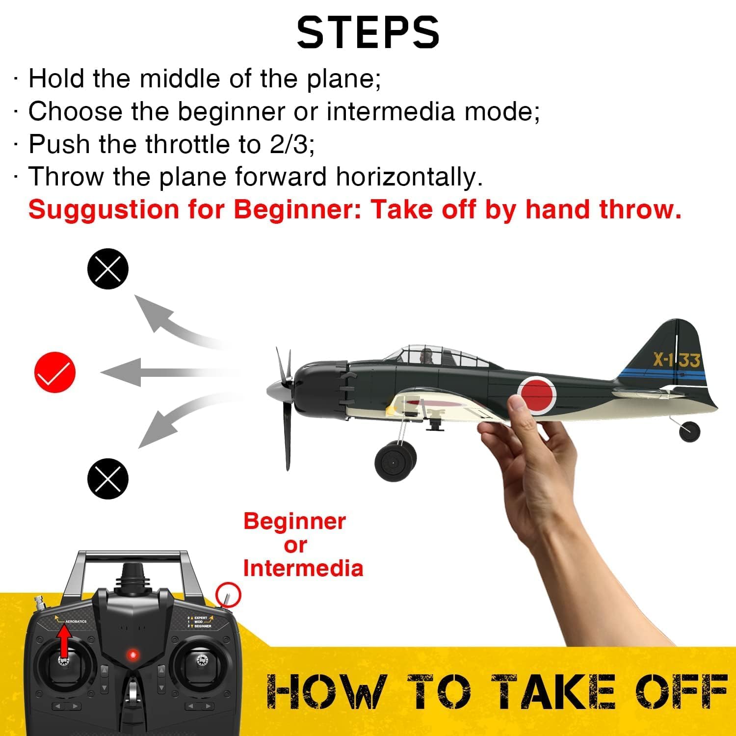 VOLANTEXRC A6M Zero WWII RC Airplane for Beginners - 4CH 2.4Ghz Remote Control Plane with Aileron, Xpilot Self-Righting & One Key Aerobatic - Perfect Gift for Adults & RC Enthusiasts (761-15 RTF) - Great for Outdoor Flying, Backyard Practice & Aerial Stunt Shows