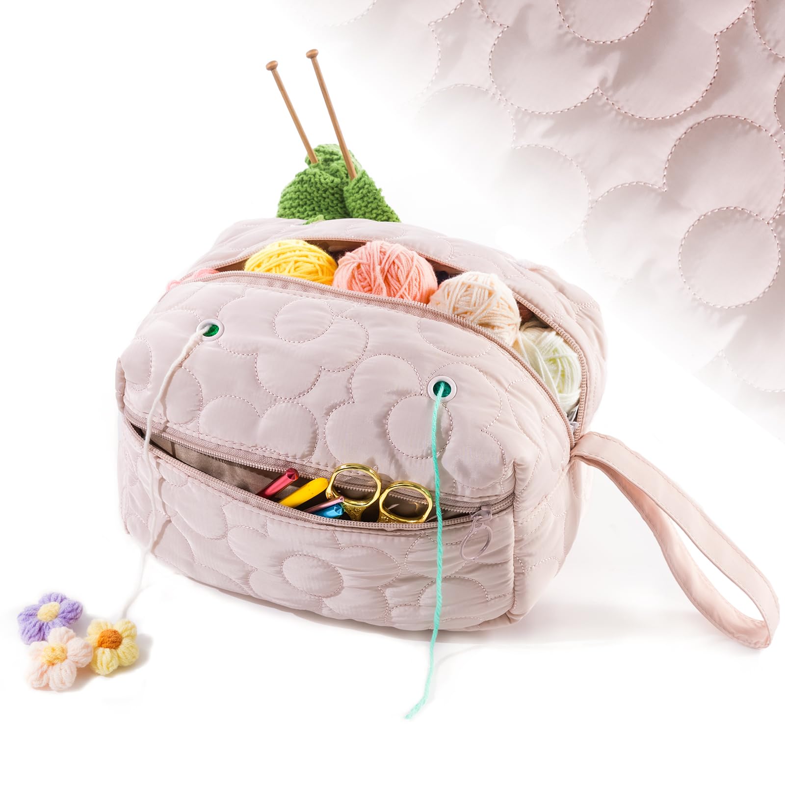 Stylish Pink Crochet Bag Organizer - Yarn Storage Holder for Crocheting Supplies, Hooks & Accessories | Perfect for Craft Storage, DIY Projects & Crochet Gifts | Portable & Durable Yarn Organizer