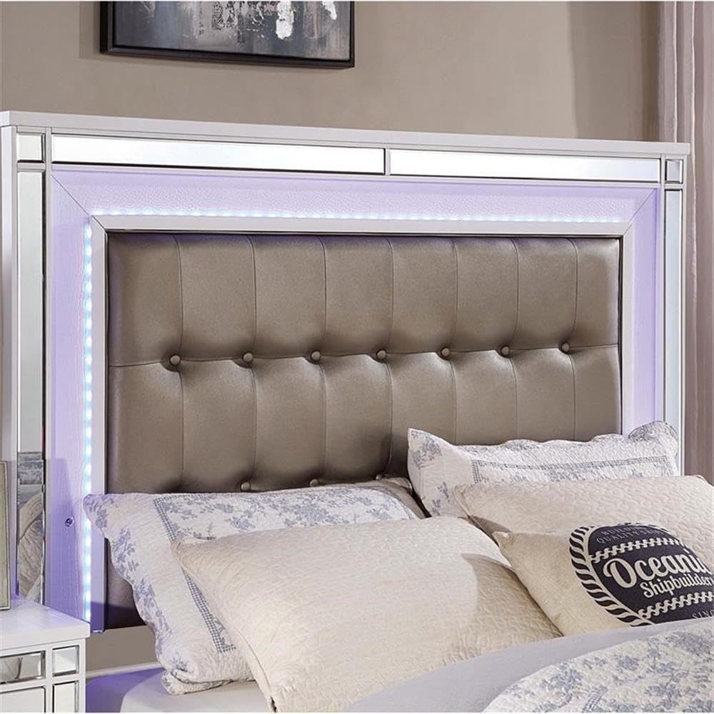 FOA Xulu 3-Piece White Solid Wood LED Bedroom Set with King Bed & 2 Nightstands - Modern Bedroom Furniture for Master Suite, Guest Room & Home Decor
