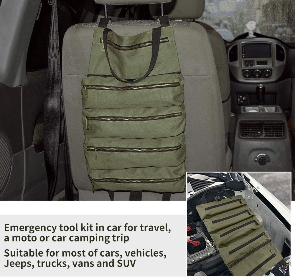 Super Roll Tool Roll - Multi-Purpose Canvas Tool Organizer for Wrenches, First Aid Kits & Camping Gear | Durable Zippered Storage Case for Car, Workshop & Outdoor Adventures