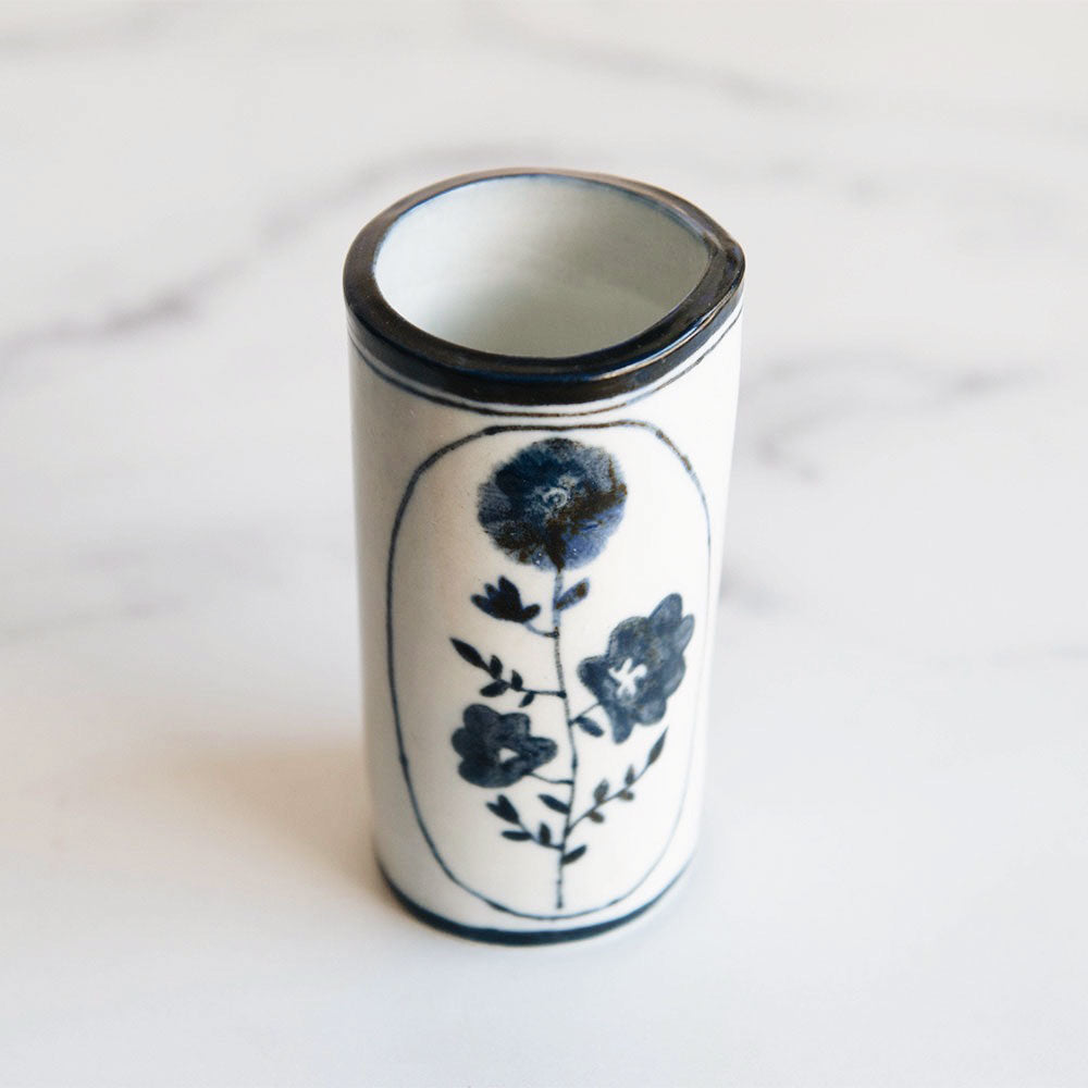 Hand Painted Porcelain Posy Vessel - Indigo Blue Floral Vase for Home Decor, Wedding Centerpiece & Gift Idea