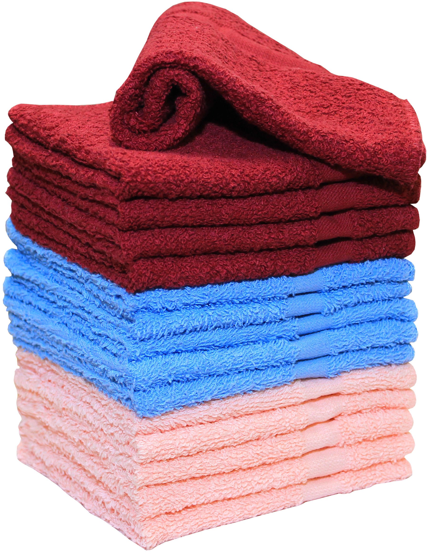 Premium 15-Pack Ultra Soft Cotton Wash Cloths | Burgundy, Blue & Pink Colors | Gentle Face & Baby Towels for Bath, Spa & Nursery Care