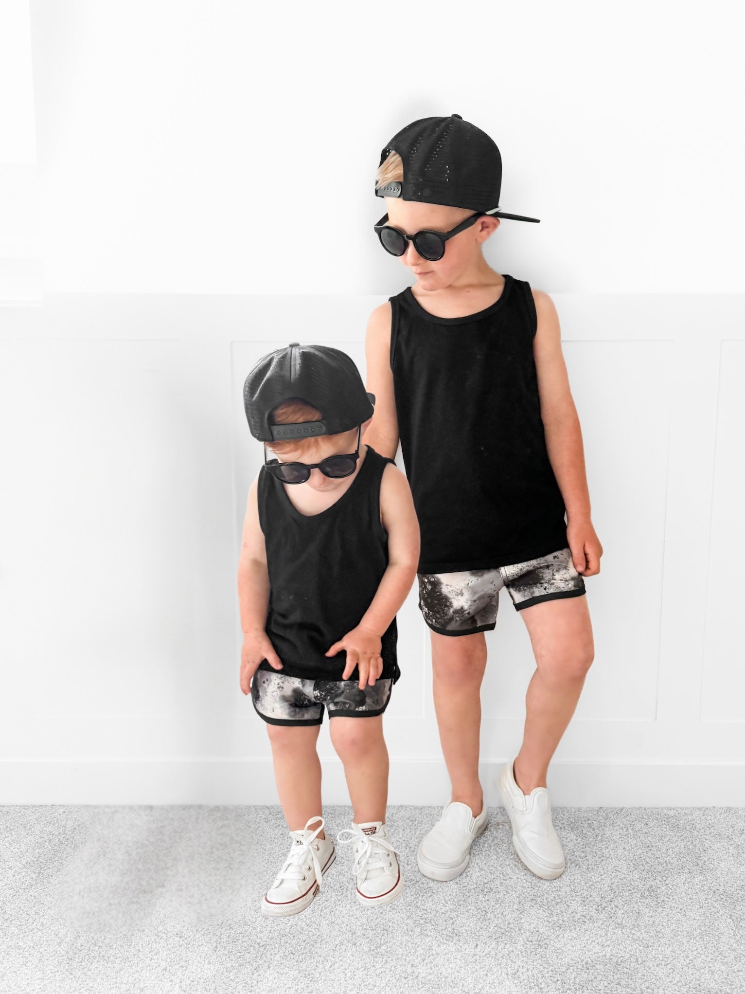 Boys Swim Shorts - Monochrome Watercolor Print Quick-Dry Swim Trunks for Kids | Beach, Pool & Summer Water Activities