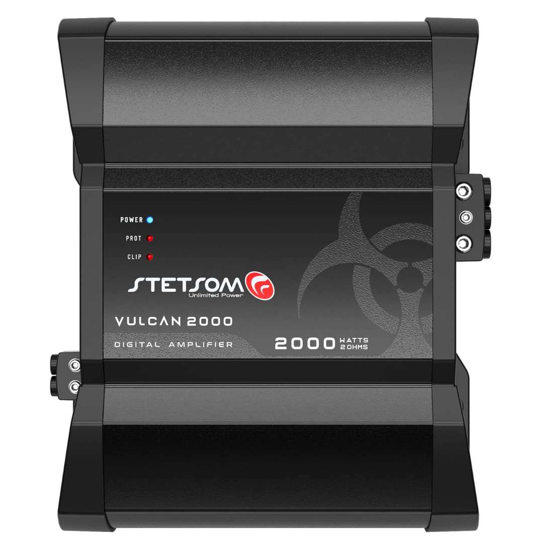 Stetsom Vulcan 2000 2 Ohm Mono Car Amplifier - 2000W RMS Power, 2Ω Stable, HD Sound Quality with Crossover & Bass Boost - Perfect for Car Audio Systems, Subwoofers, and High-Performance Stereo Speakers | Ideal for Car Enthusiasts and Bass Lovers