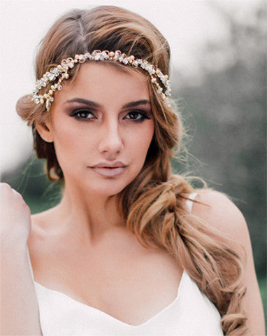 Elegant Boho Bridal Headpiece with Crystal Band & Drapes - Karena by Kezani | Perfect for Weddings, Boho Chic Bridal Looks & Special Occasions