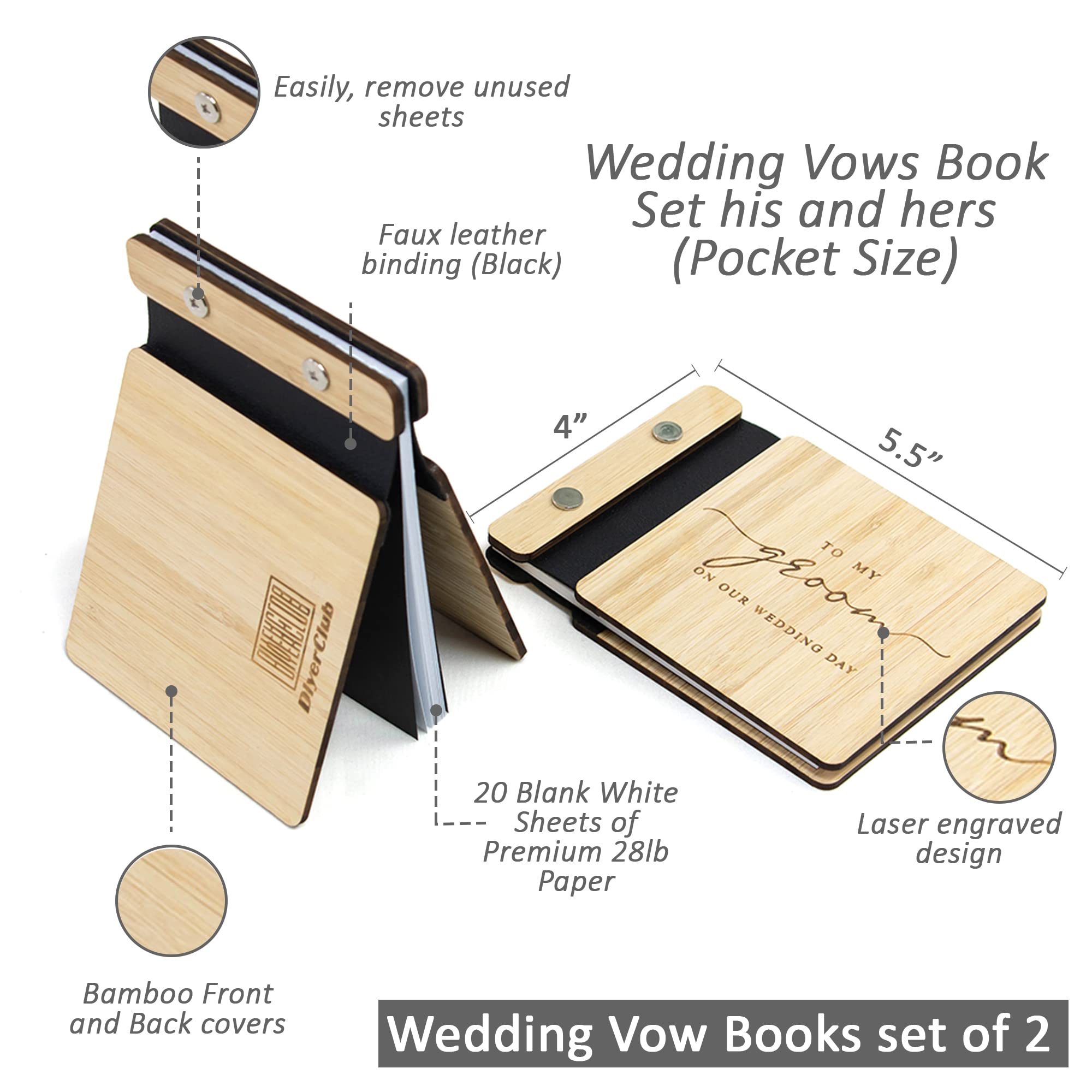 Wooden Wedding Vow Books Set of 2 - Rustic His & Hers Vow Books for Ceremonies - Handcrafted Wood Vow Renewal Keepsake - Perfect Bridal Shower Gift for Couples (Ideal for Weddings, Anniversaries & Romantic Proposals)