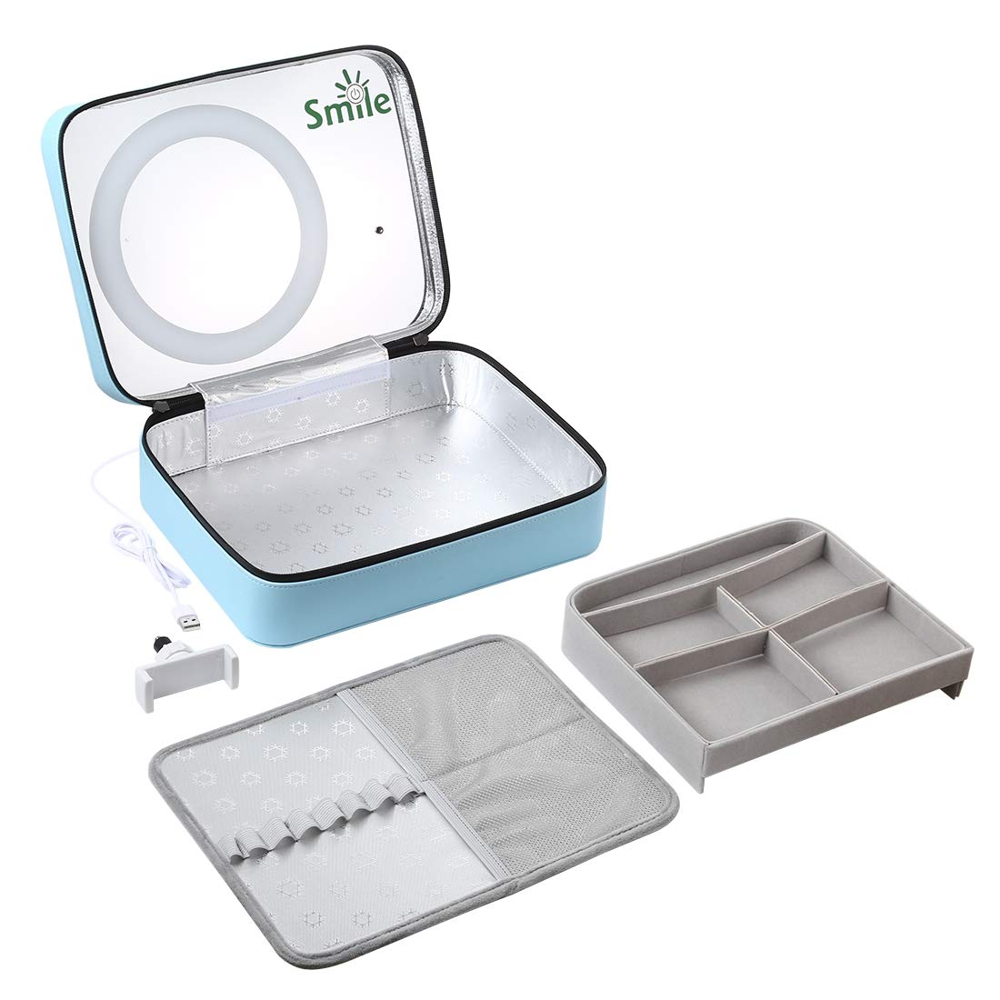 PULUZ Multifunctional Makeup Organizer & Cosmetic Storage Box with Ring Light, Mirror & Phone Clamp - Perfect for Live Streaming, Makeup Vanity, Photography & Video Recording (Blue)