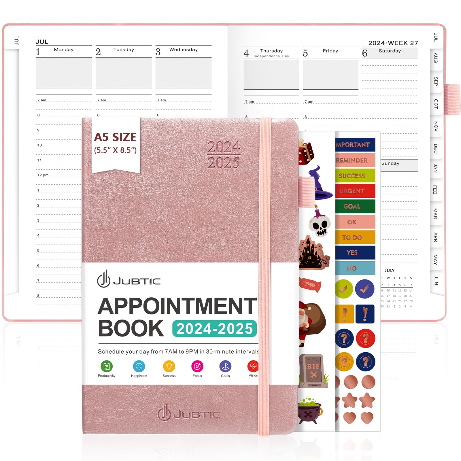 JUBTIC 2024-2025 Academic Planner - July 2024 to June 2025 Daily Weekly Monthly Organizer with Hourly Schedule, Soft Cover A5 (5.8