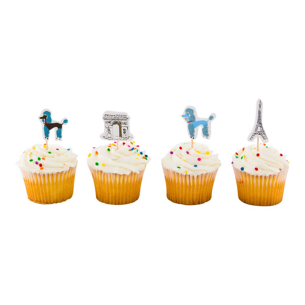 Restaurantware 24-Piece Paris Theme Cake Toppers Set - 3.2 X 1.3 Inch Durable Multicolor Paper Cake Decorations for Birthday, Baby Shower & Wedding Cakes - Perfect for Party Decor and Special Occasions