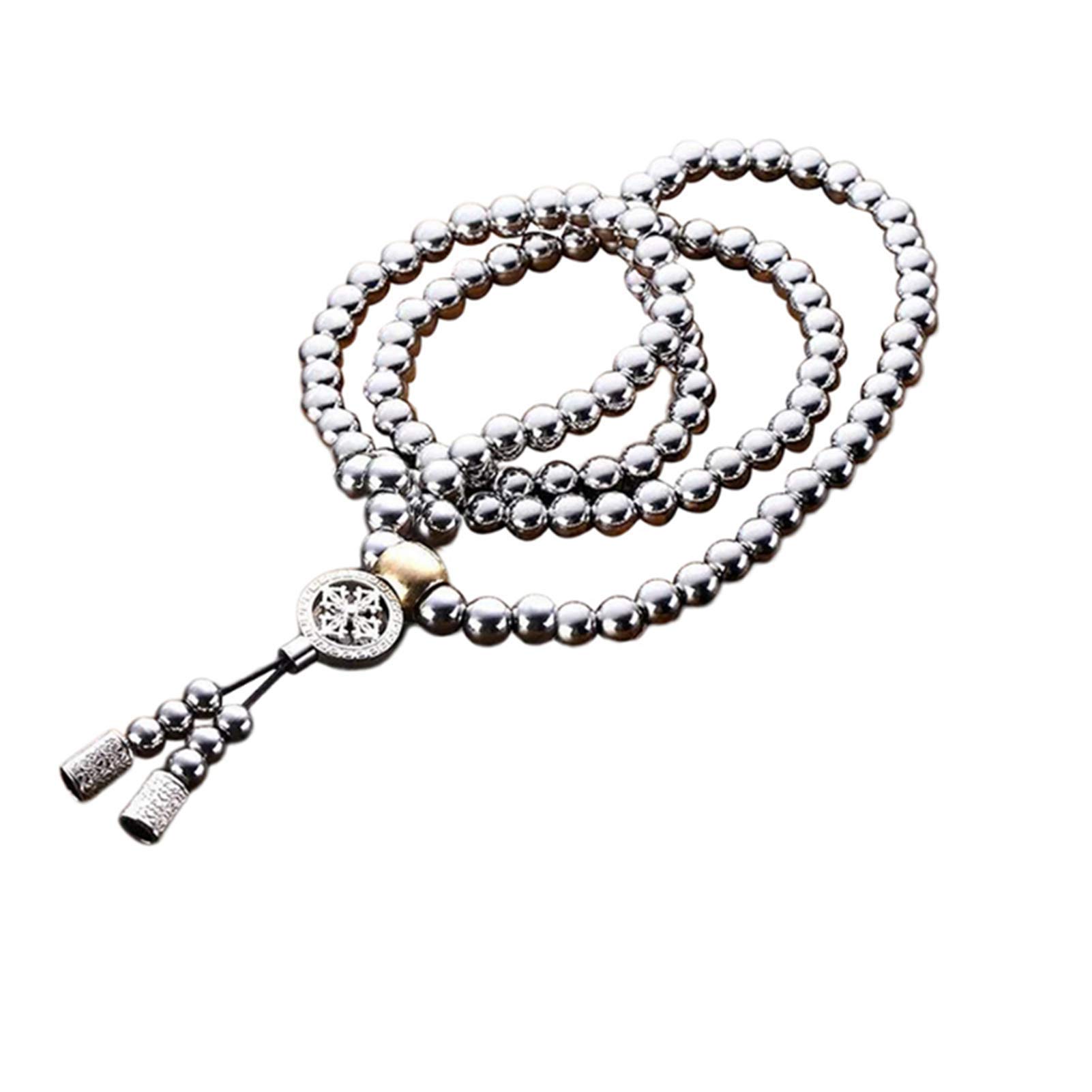 Stainless Steel Cross Necklace for Men - 108 Buddha Beads Chain with Adjustable Waist Length | Religious Jewelry, Meditation Accessory & Spiritual Gift