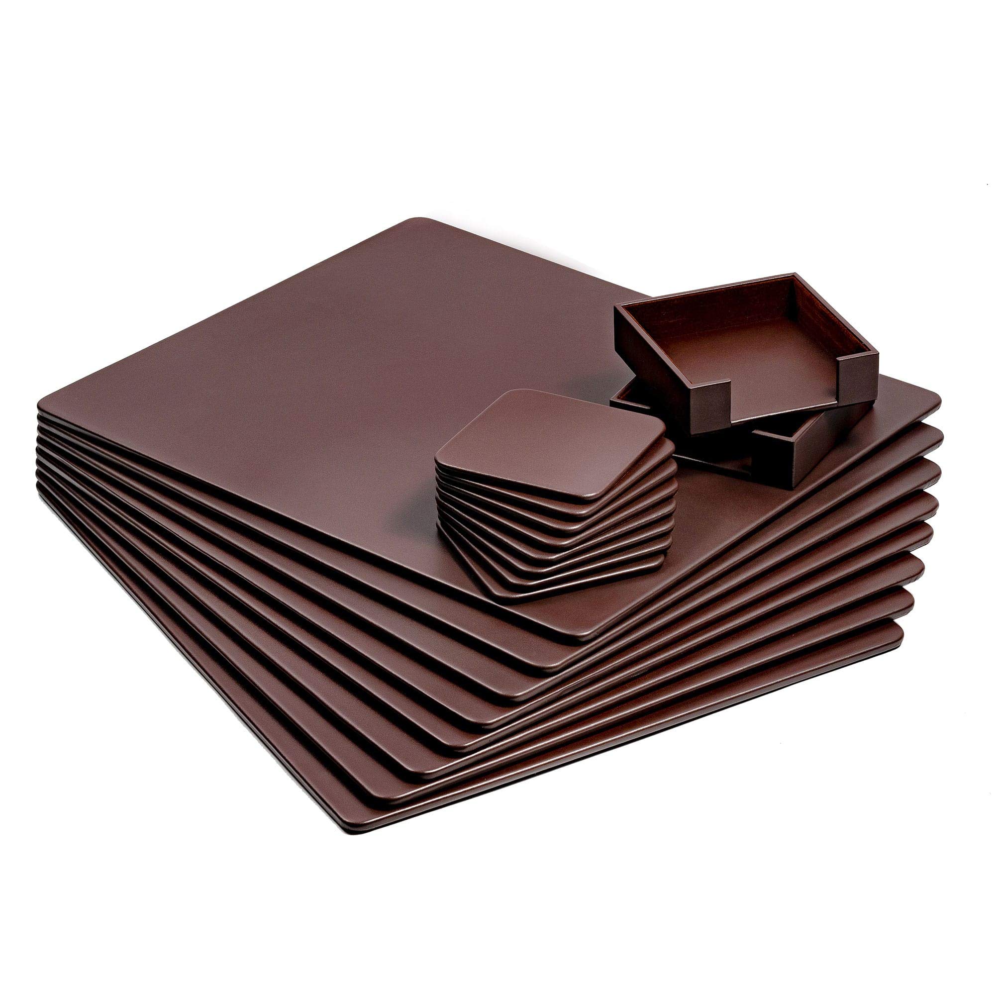 Premium Chocolate Brown Leather Conference Room Set - Luxury Leather Coasters & Desk Blotters for Executive Office - Elegant Office Decor & Accessories (Set of 8) - Perfect for Business Meetings, Corporate Gifts & Office Upgrade