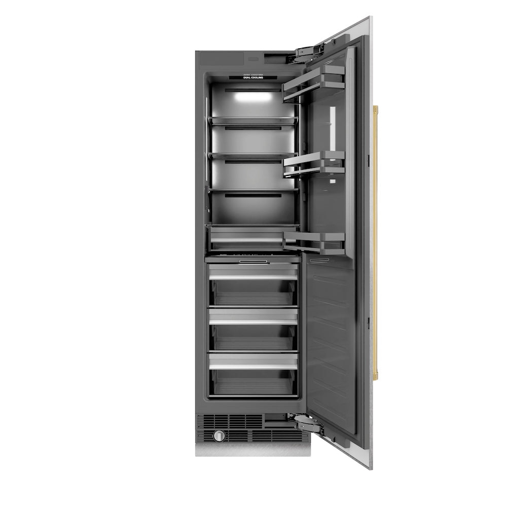 ZLINE Autograph Edition 24 Inch 12.5 Cu Ft Column Refrigerator - Stainless Steel with Graphite Gray Interior & Gold Accents | Built-In Kitchen, Modern Home, Luxury Appliances