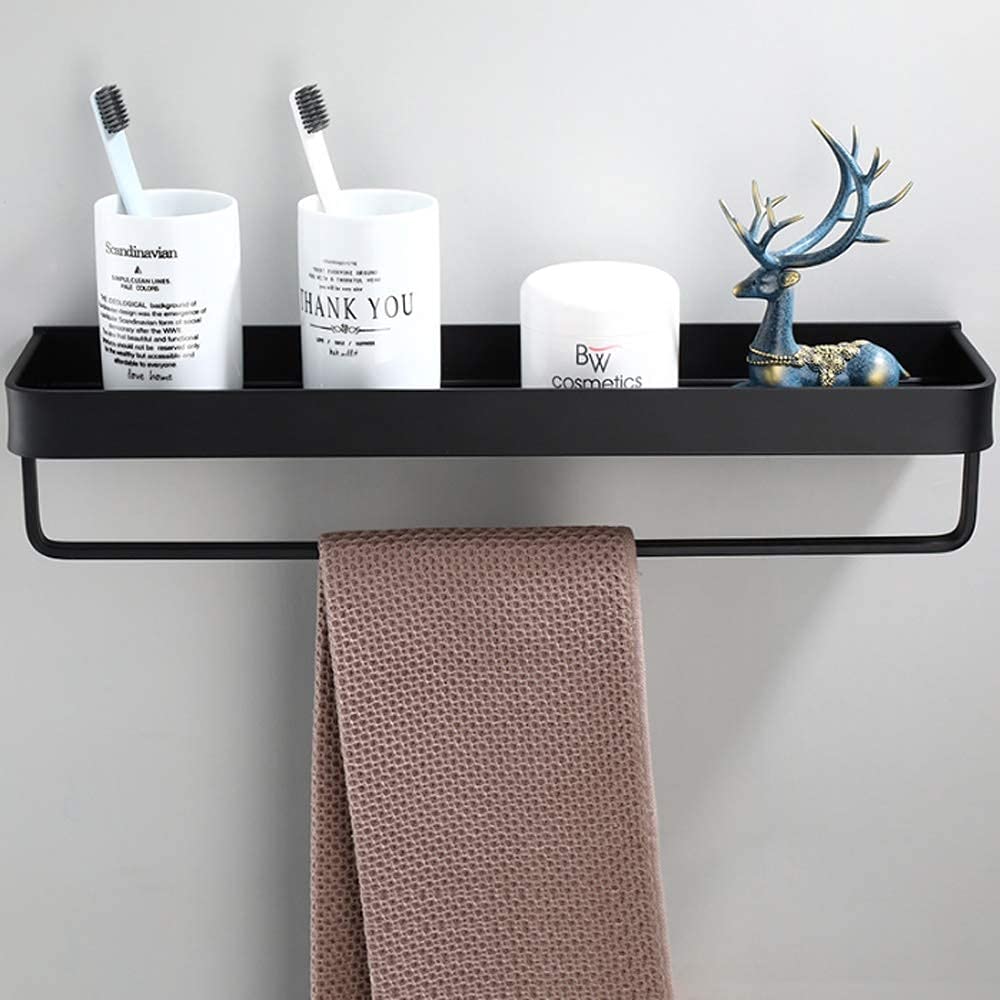 Wall-Mounted Aluminum Bathroom Shelf - 60cm Black Towel Rack & Storage Organizer for Bathroom and Kitchen | Oil Rubbed Bronze Finish | Perfect for Toiletries, Cosmetics & Mirror Frame Storage