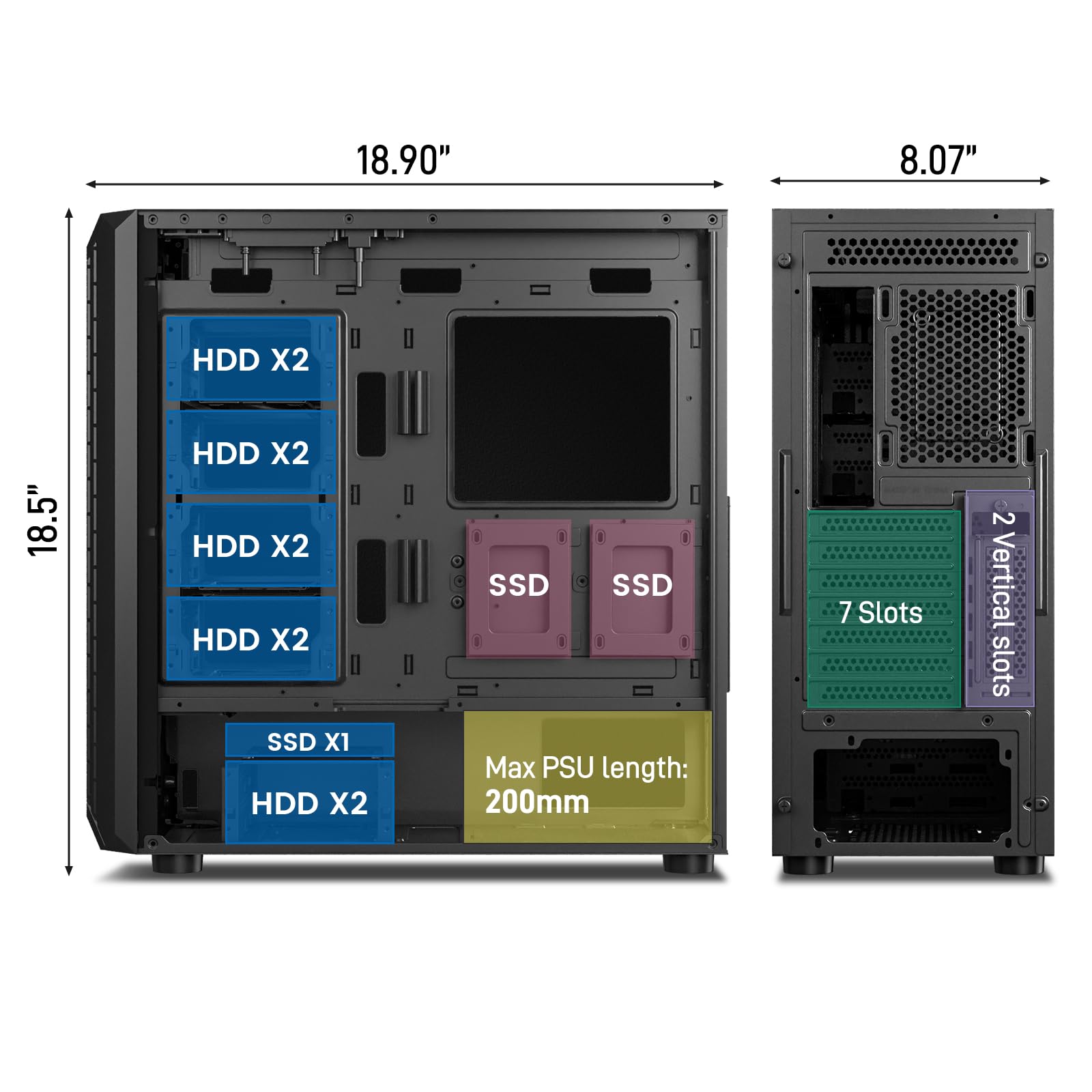 DARKROCK Classico Storage Master ATX NAS Computer Case - Mid Tower PC Case with 4x120mm Fans, USB 3.0, 10 x 3.5