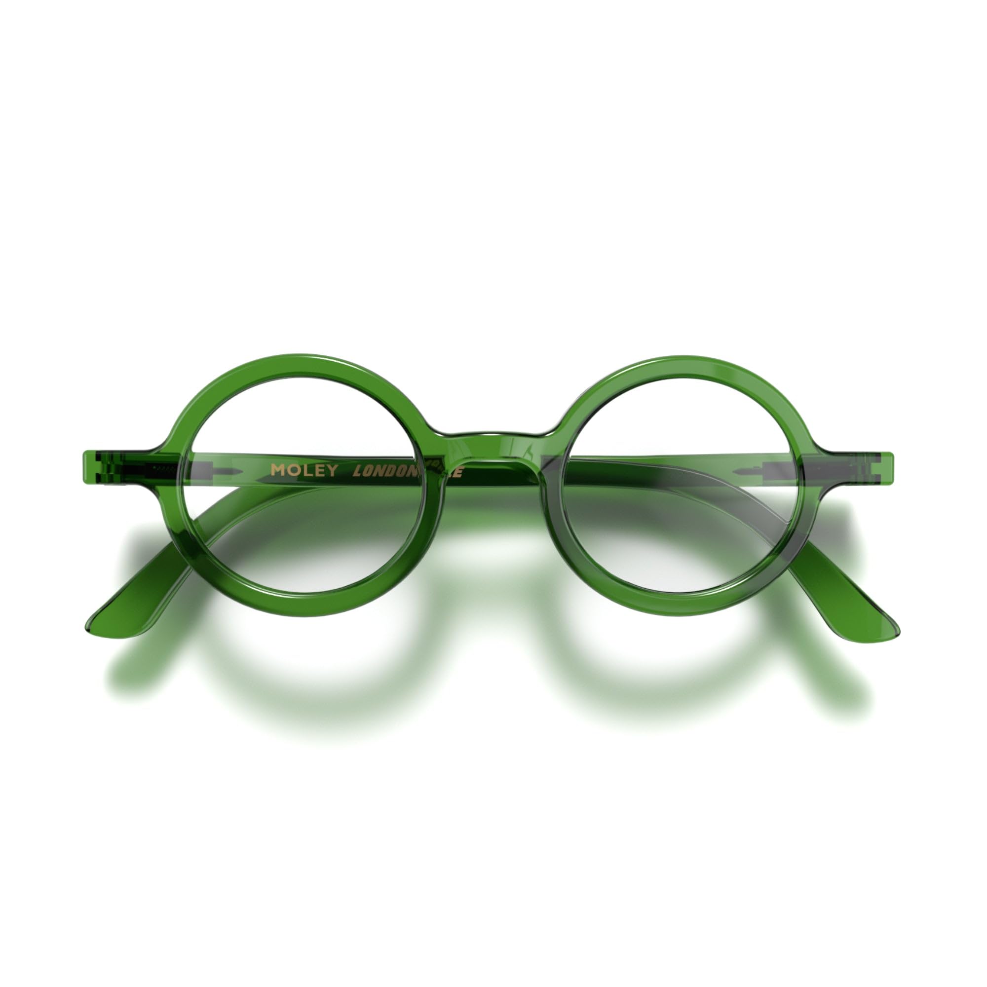 LONDON MOLE Eyewear - Stylish Round Reading Glasses for Men & Women | Unisex Transparent Green Frames with Spring Hinges | +2.0 Magnification | Perfect for Reading, Office Work & Daily Use