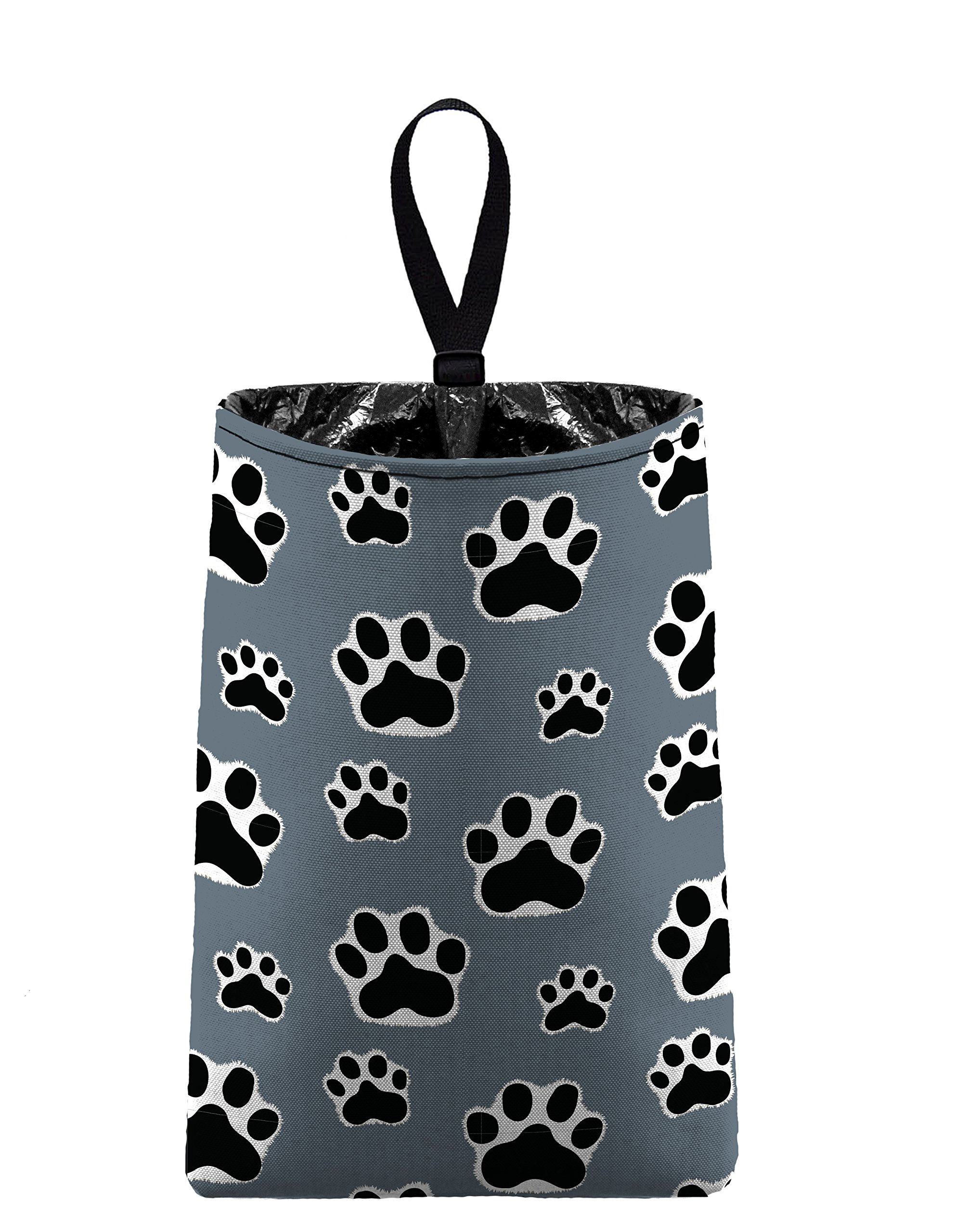 Mod Mobile Auto Trash Bag - Paw Print Grey Car Garbage Can for Automobile, Dog & Cat Pet Waste - Perfect for Road Trips, Commuting & Pet Owners