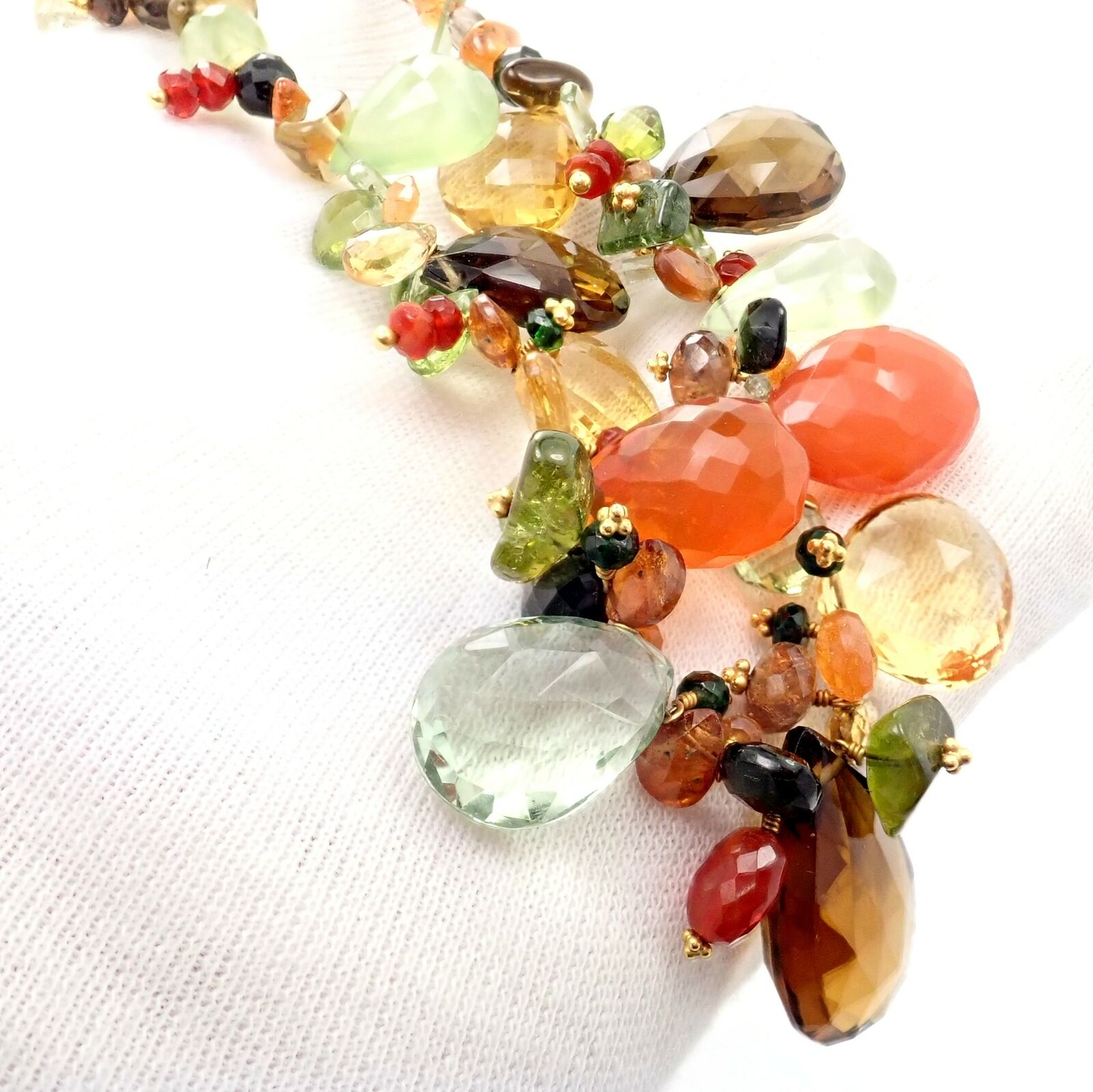 22K Yellow Gold Briolette Onyx Spessartite Bead Candy Necklace by Laura Gibson - Rare Vintage Statement Jewelry for Women, Perfect for Evening Parties & Special Occasions