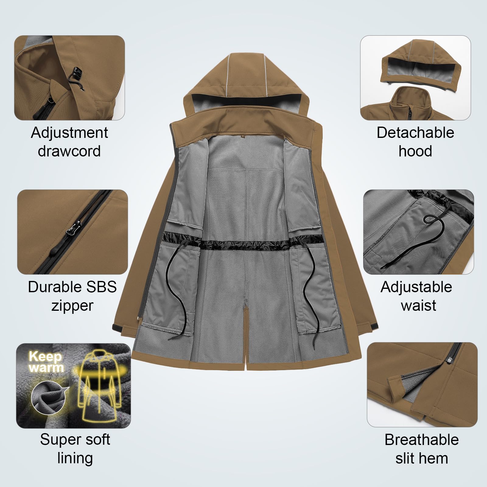 CREATMO Women's Lightweight Waterproof Softshell Tactical Jacket - Fleece Lined Windbreaker for Outdoor Hiking, Camping & Winter Activities | US Size