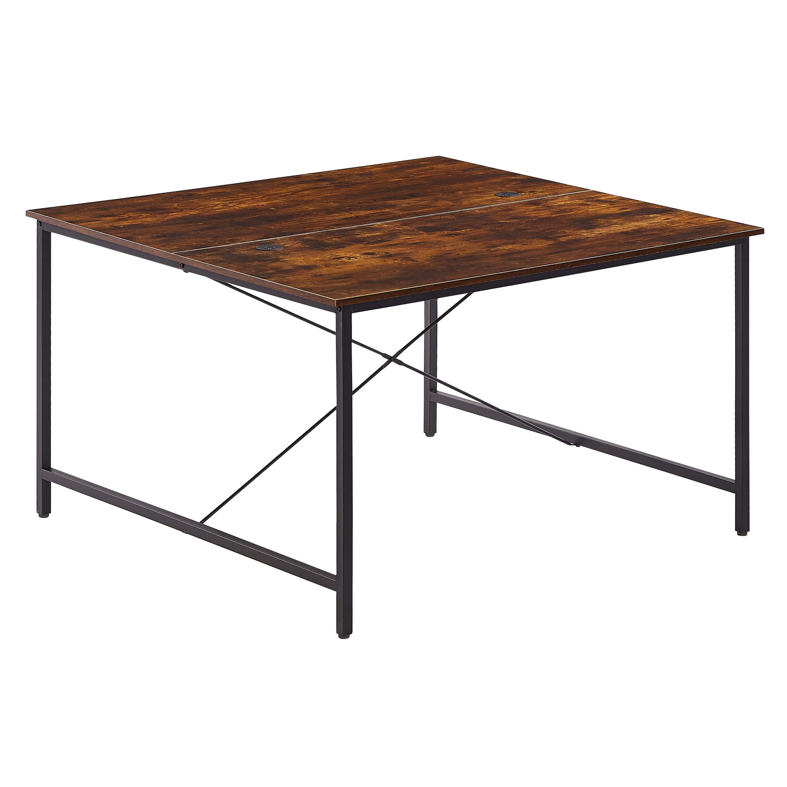 Extra Large Home Office Computer Desk - 47 x 47 Inch Two Person Workstation with Ample Workspace, Double Desk for Shared Office (Brown) - Perfect for Remote Work, Team Collaboration & Home Study Spaces