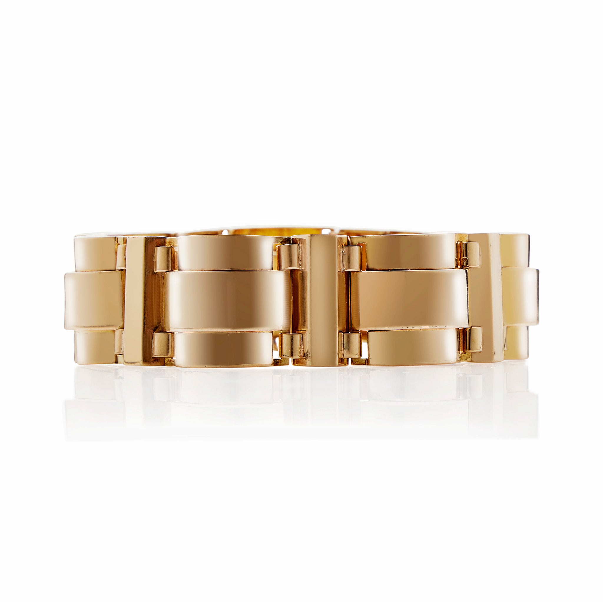 Elegant French Retro 18K Gold Tank Track Bracelet for Women - Vintage Luxury Jewelry Gift for Anniversary, Birthday & Special Occasions