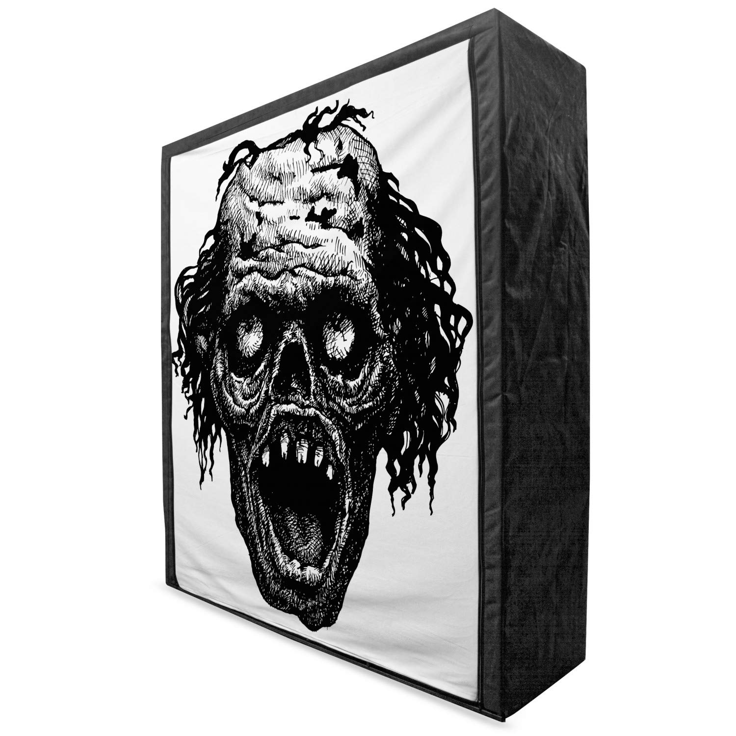 Ambesonne Halloween Fabric Wardrobe - Zombie Head Evil Dead Man Portrait Fiction Creature Scary Monster Graphic, Black Dark Grey Clothing Organizer with Shelves, 59