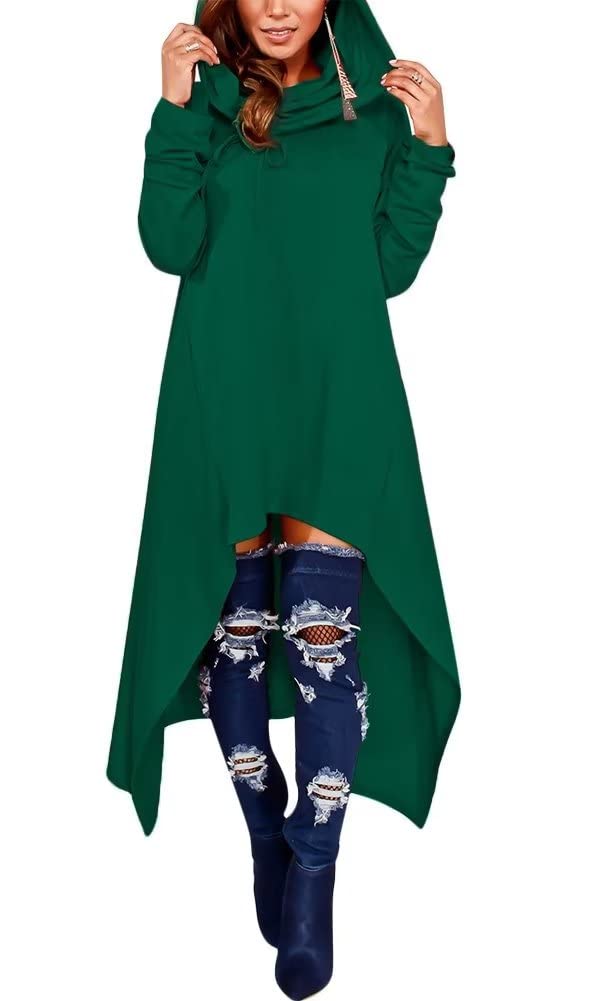 Sprifloral Women's Asymmetric Hem Long Sleeve Loose Casual Hoodie Sweatshirt Tunic Top for Lounge Wear, Street Fashion & Fall Layering