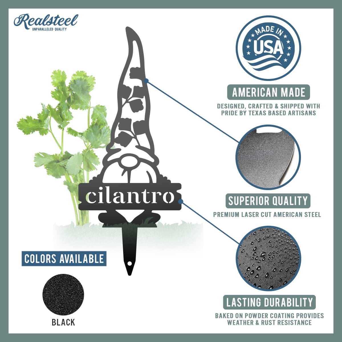 RealSteel Metal Garden Gnome Plant Markers - Durable Outdoor Plant Labels & Vegetable Garden Stakes for Gardening, Yard Decor & Gifts - Perfect for Organizing Herb Gardens, Vegetable Patches & Flower Beds