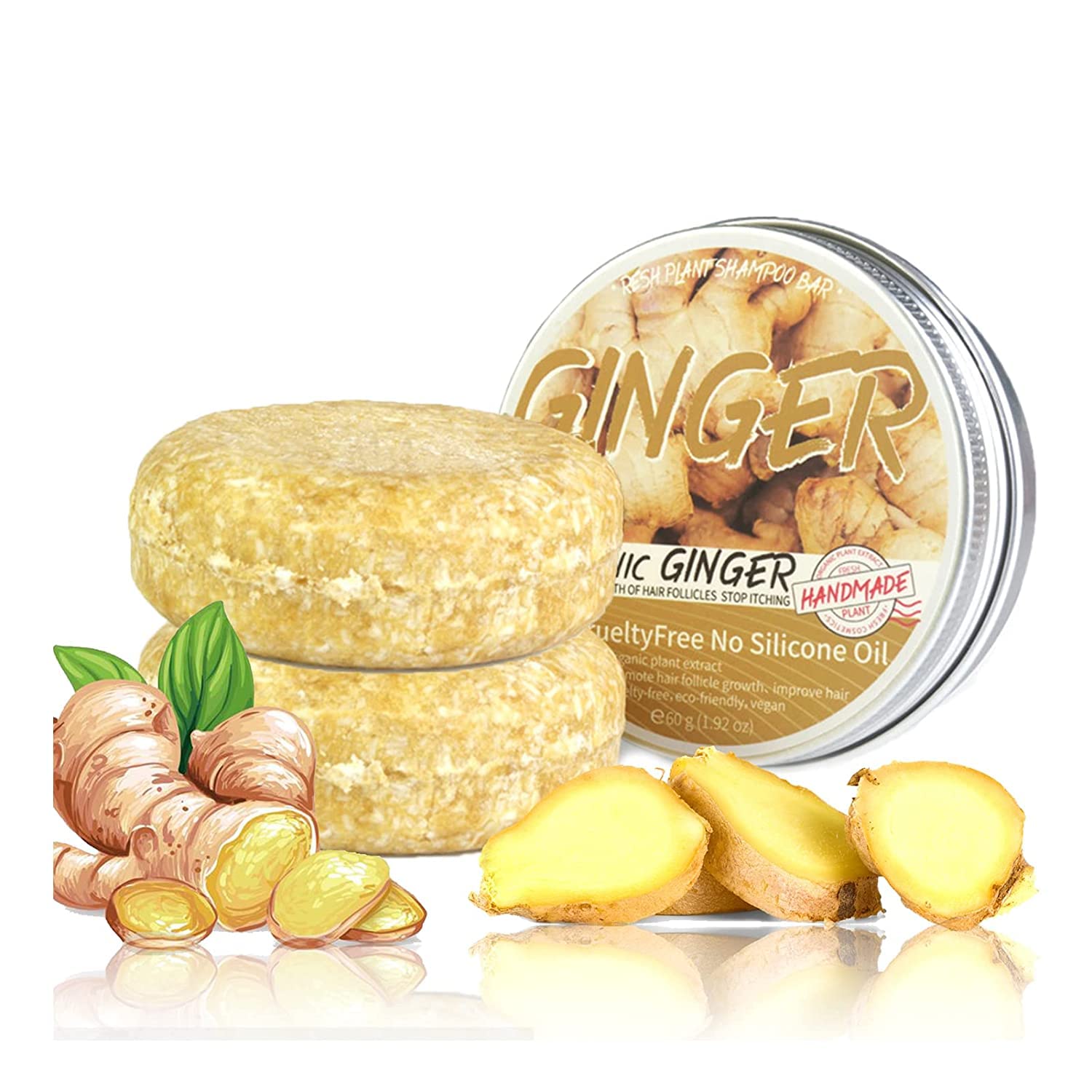 Organic Ginger & Polygonum Shampoo Bar for Hair Regrowth - 100% Natural Anti-Hair Loss Solid Shampoo with Darkening Effect - Vegan Hair Care for Thinning Hair & Scalp Health - Perfect for Travel, Gym & Eco-Friendly Bathroom Routine