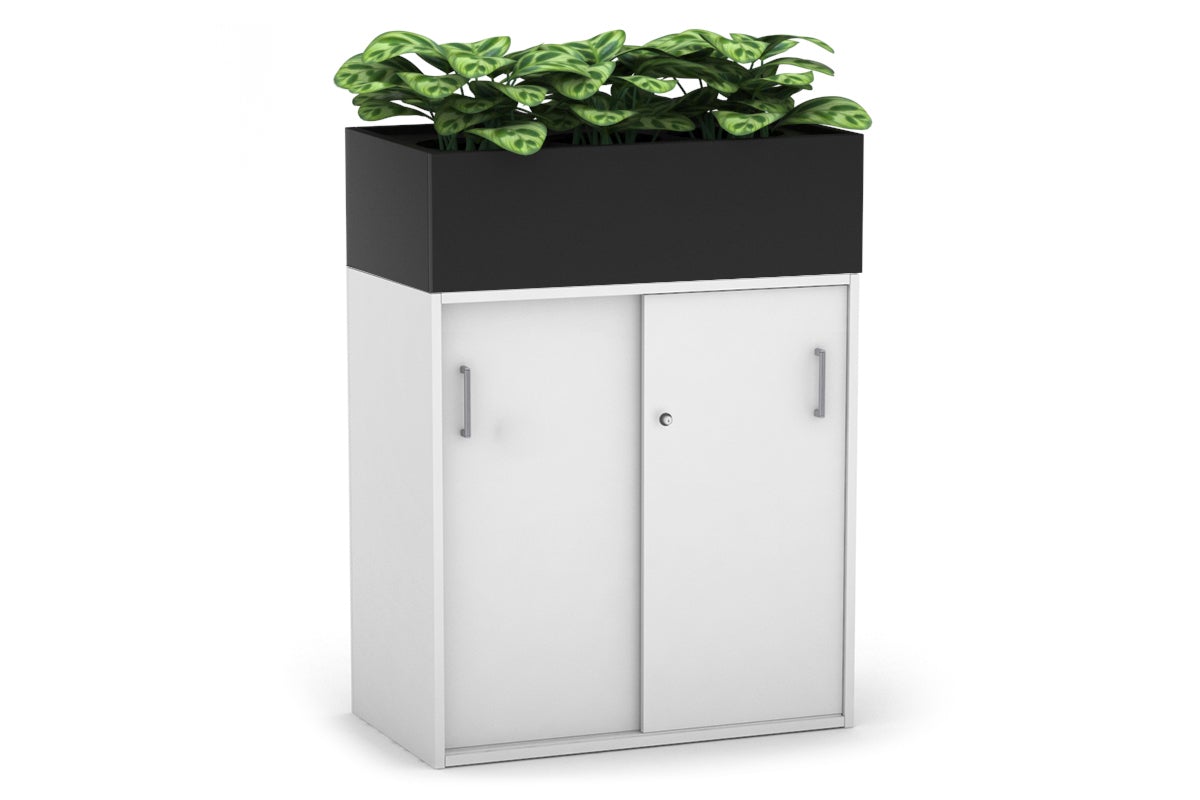 Uniform Medium Credenza with Planter Box - 800W x 1125H x 428D - Modern Storage Cabinet for Living Room, Bedroom or Office - Perfect for Home Organization and Indoor Plant Display