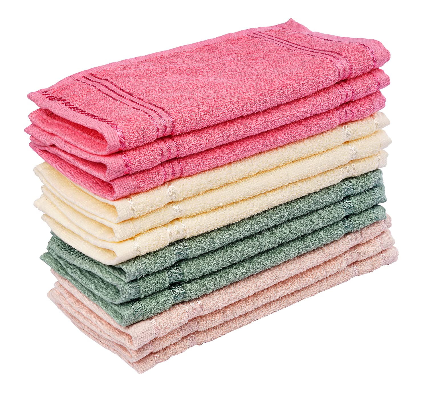 GRGRASP Thread That Bind Relations 100% Cotton Face Towel Set of 12 Pcs, 300 GSM, 27x27 cm, Multi-Color, Perfect for Gym, Travel, and Spa