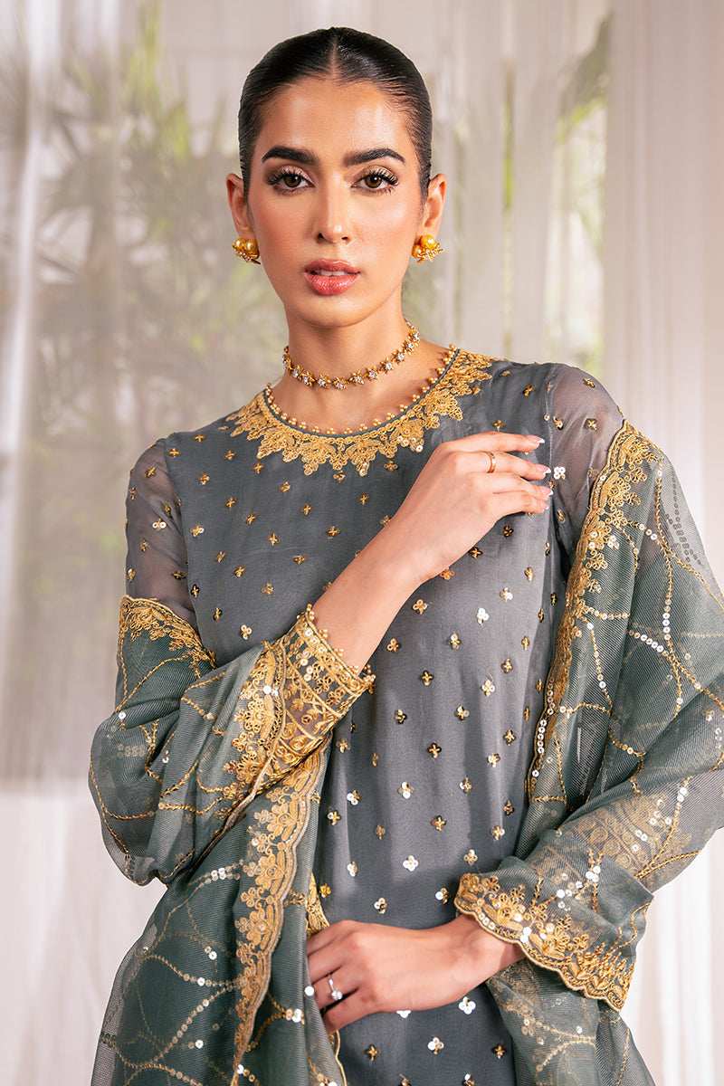 MALLARD GREEN 4-Piece Embroidered Chiffon Suit Set for Women - Elegant Party Wear & Special Occasion Outfit