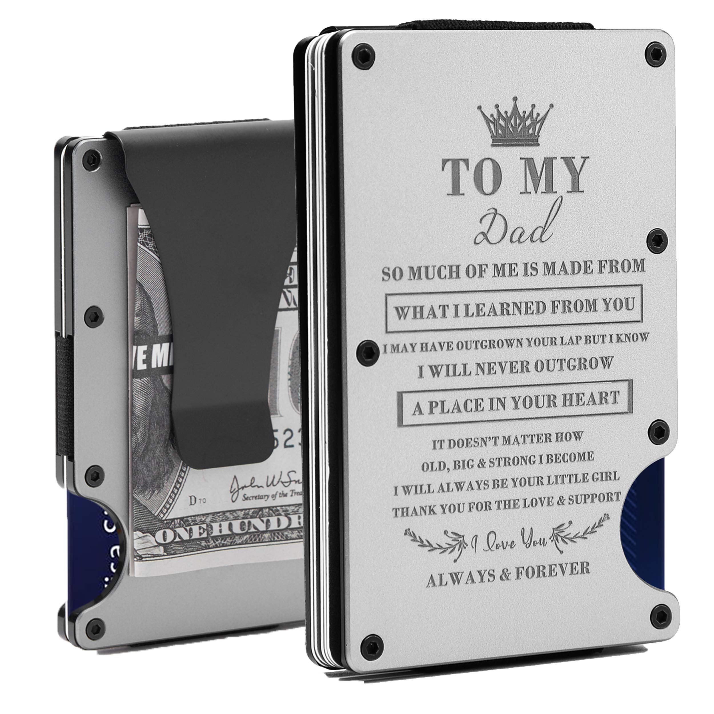 Personalized Engraved Aluminum Money Clip Wallet for Men - Slim RFID Blocking Credit Card Holder - Father's Day, Birthday & Christmas Gift from Daughter - Perfect for Everyday Carry, Business Travel & Special Occasions