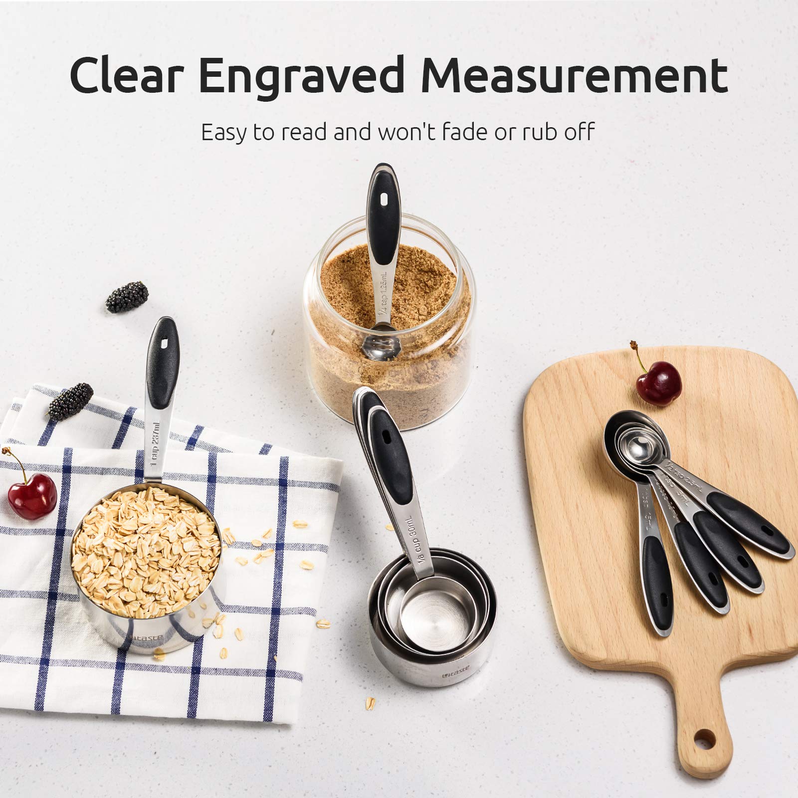 U-Taste 10-Piece 18/8 Stainless Steel Measuring Cups and Spoons Set with Upgraded Thick Handle - Black - Perfect for Baking, Cooking & Meal Prep