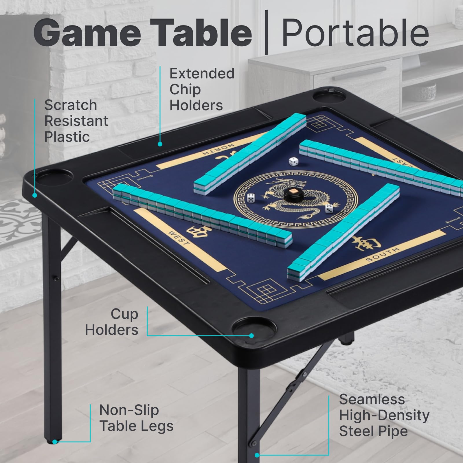 Queensell 35 x 35 x 27 Inch Folding Game Table with Double-Sided Mat - Portable Board Game Table for Mahjong, Domino, Poker, Puzzles & Cards | Includes Storage Bag | Perfect for Family Game Nights, Parties & Indoor Entertainment