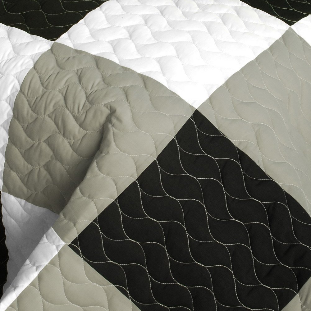 Vermicelli-Quilted Patchwork Plaid Quilt Set Full/Queen Size - Soft & Cozy Bedding for Winter - Perfect for Master Bedroom, Guest Room, or Cabin Retreat