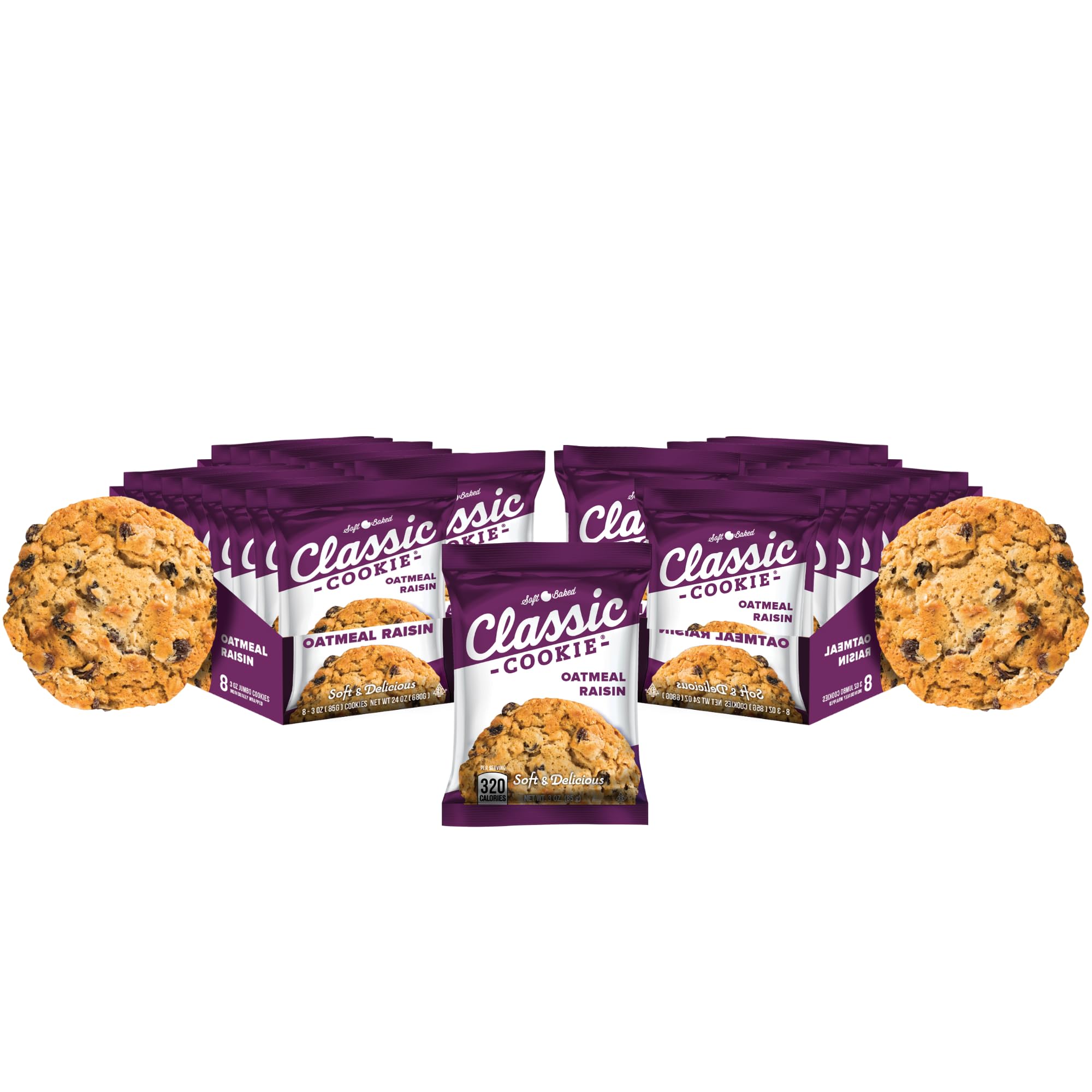 Soft Baked Oatmeal Raisin Cookies - Classic Homemade Style, 4 Pack (32 Individually Wrapped Cookies) - Perfect for School Lunches, Office Snacks & Family Gatherings