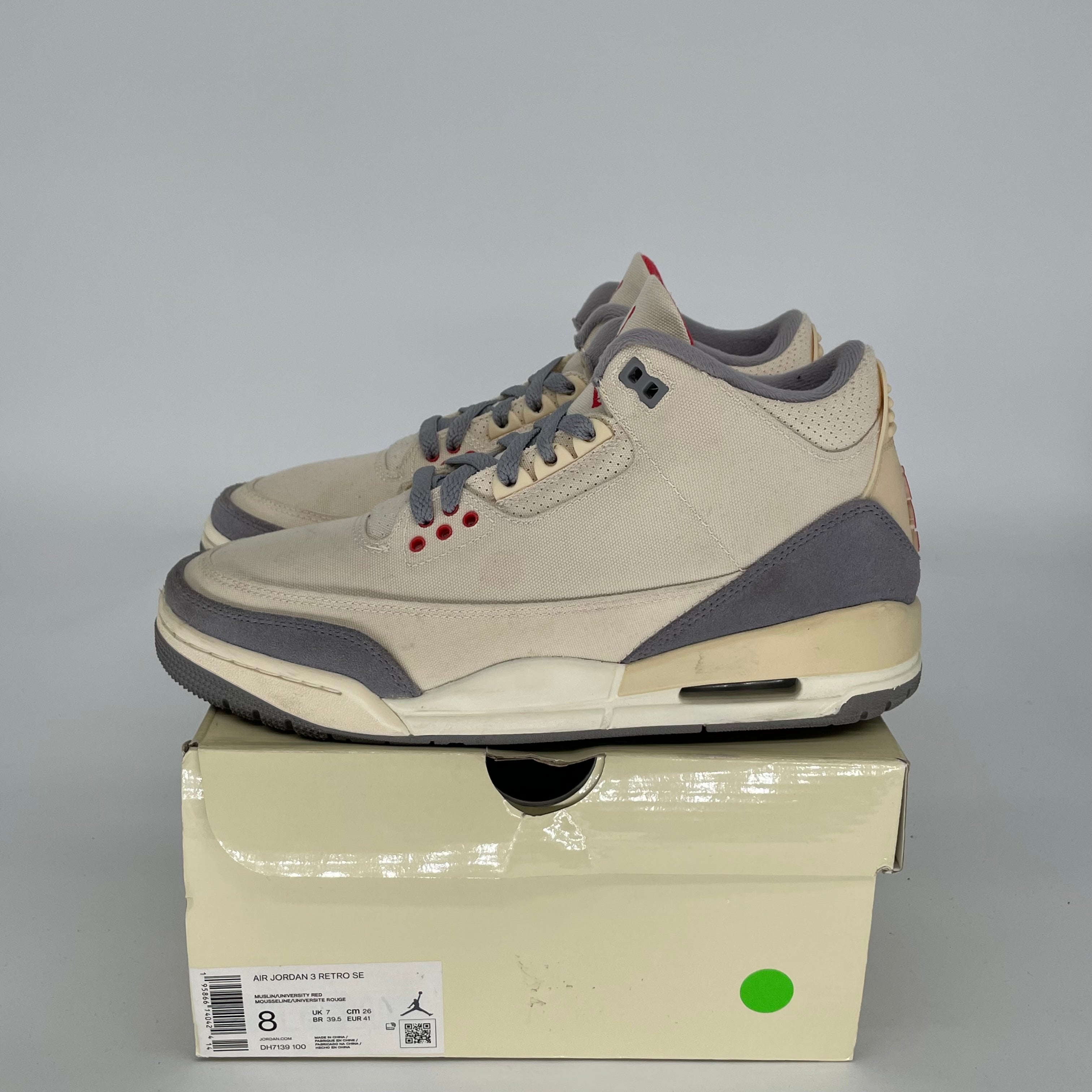 AIR JORDAN 3 MUSLIN Retro Sneakers - Men's Size 8 (DH7139-100) - Authentic Basketball Shoes for Casual Wear & Street Style