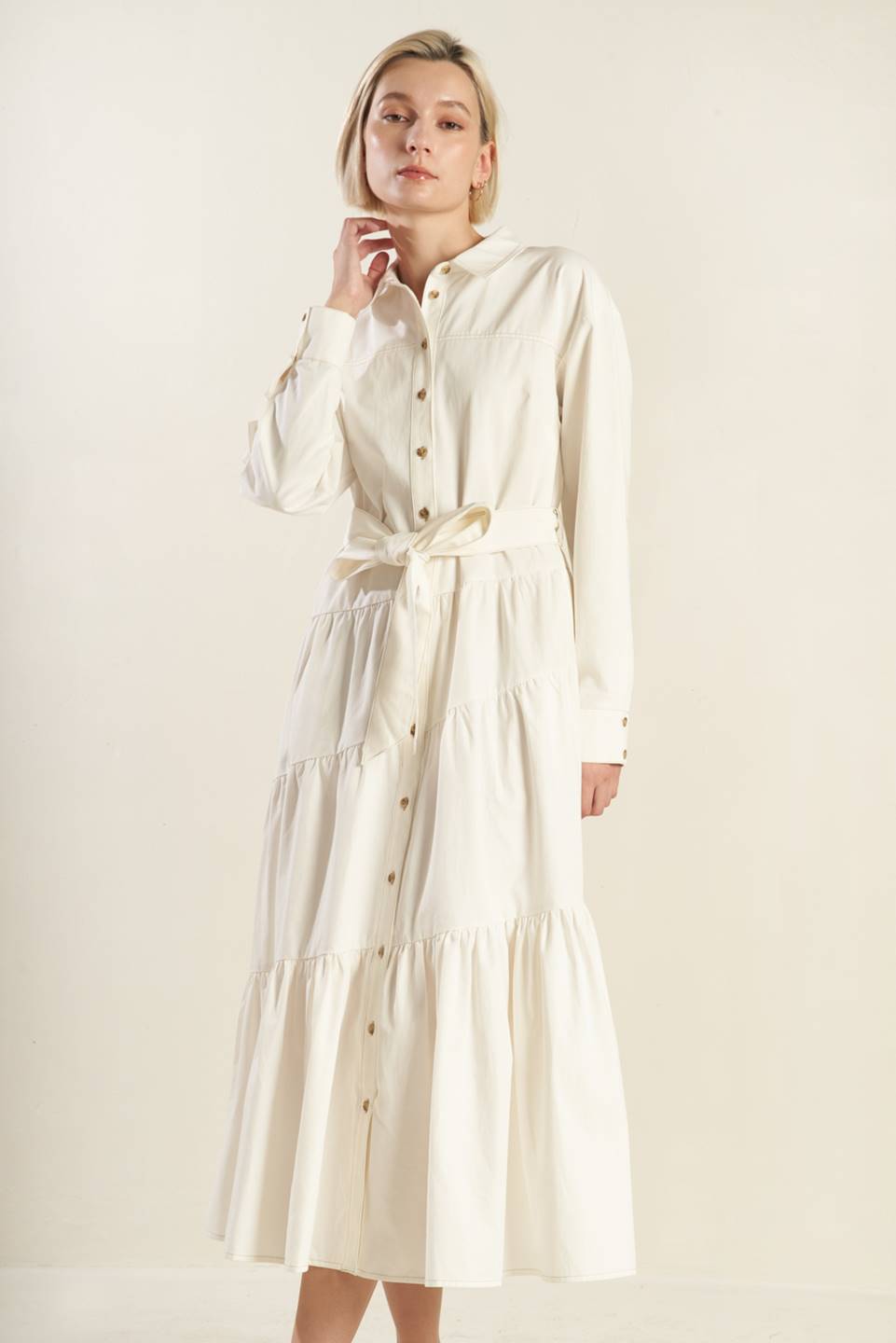 Anytime Now Women's Woven Twill Midi Dress - Casual Office Wear & Spring Summer Fashion
