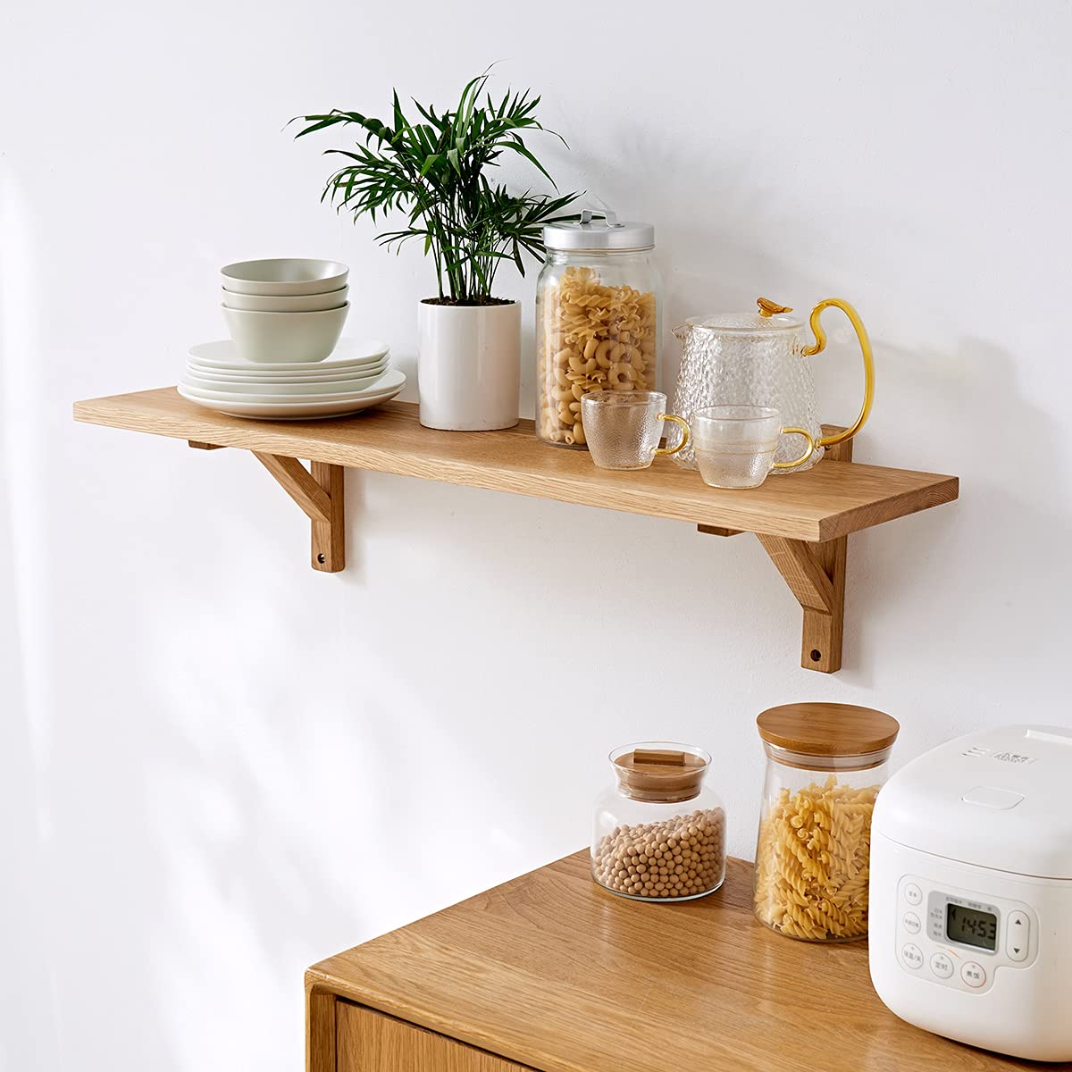 32 Inch Oak Floating Shelves - Natural Wood Wall Mounted Shelf with Brackets for Bedroom, Living Room, Bathroom, Kitchen & Office - Rustic Wall Storage Shelves for Home Decor and Organization