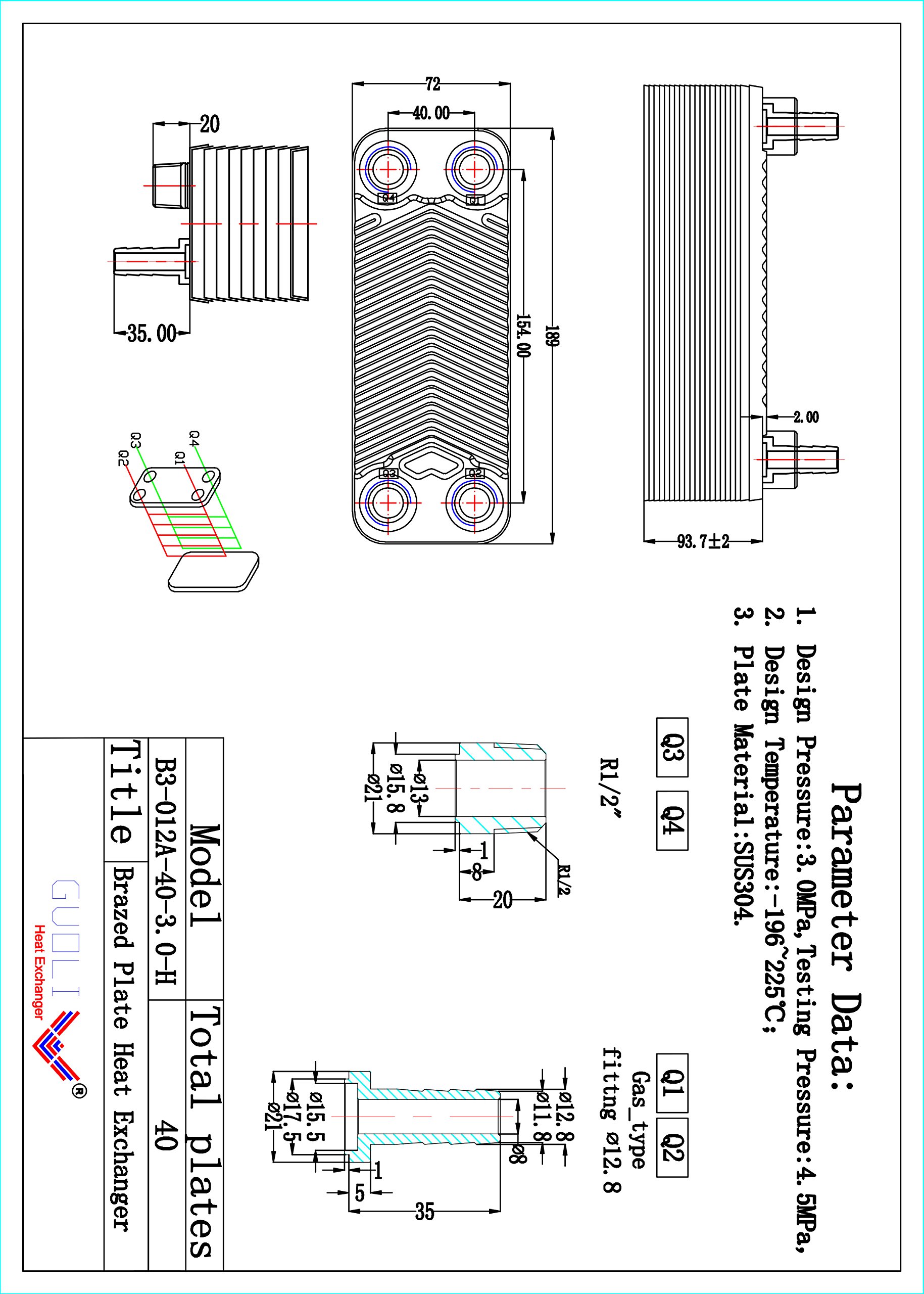 40-Plate Brazed Heat Exchanger & Counterflow Chiller - Copper Wort Chiller for Homebrewing - Stainless Steel Beer Cooling System with R 1/2