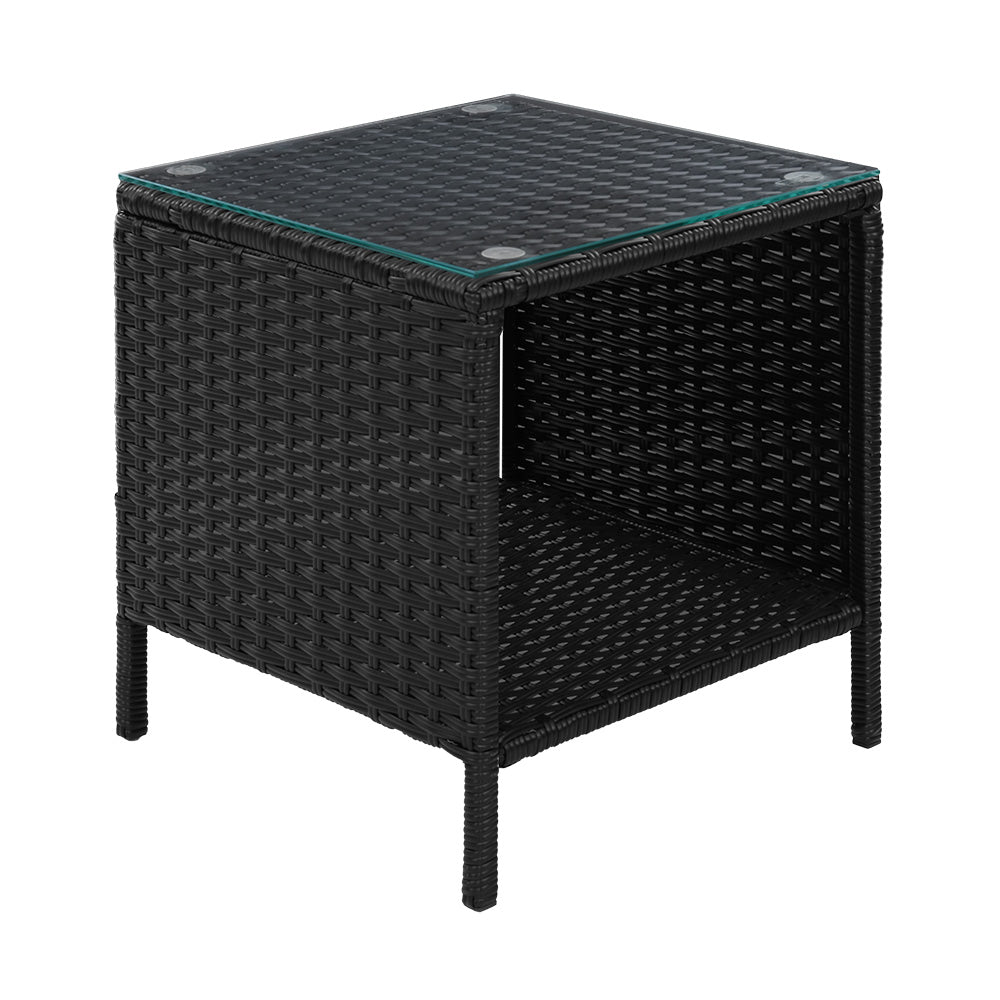 Black Rattan Coffee Side Table - Wicker Desk for Outdoor Garden Furniture - Perfect for Patio, Balcony, and Poolside Relaxation