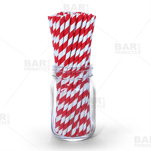 BarConic® Eco Friendly Biodegradable Paper Straws - 100 Pack, Red Stripe Design for Parties, Restaurants & Home Use - Sustainable & Disposable Drinking Straws