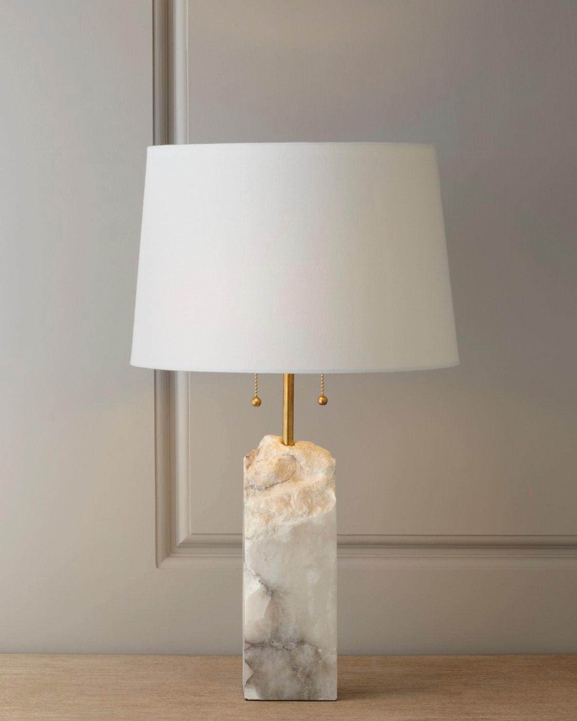 Handmade Raw Alabaster Table Lamp - Natural Stone Nightstand Light for Bedroom, Living Room & Office Decor - Dimmable Warm White Lighting for Relaxation & Reading