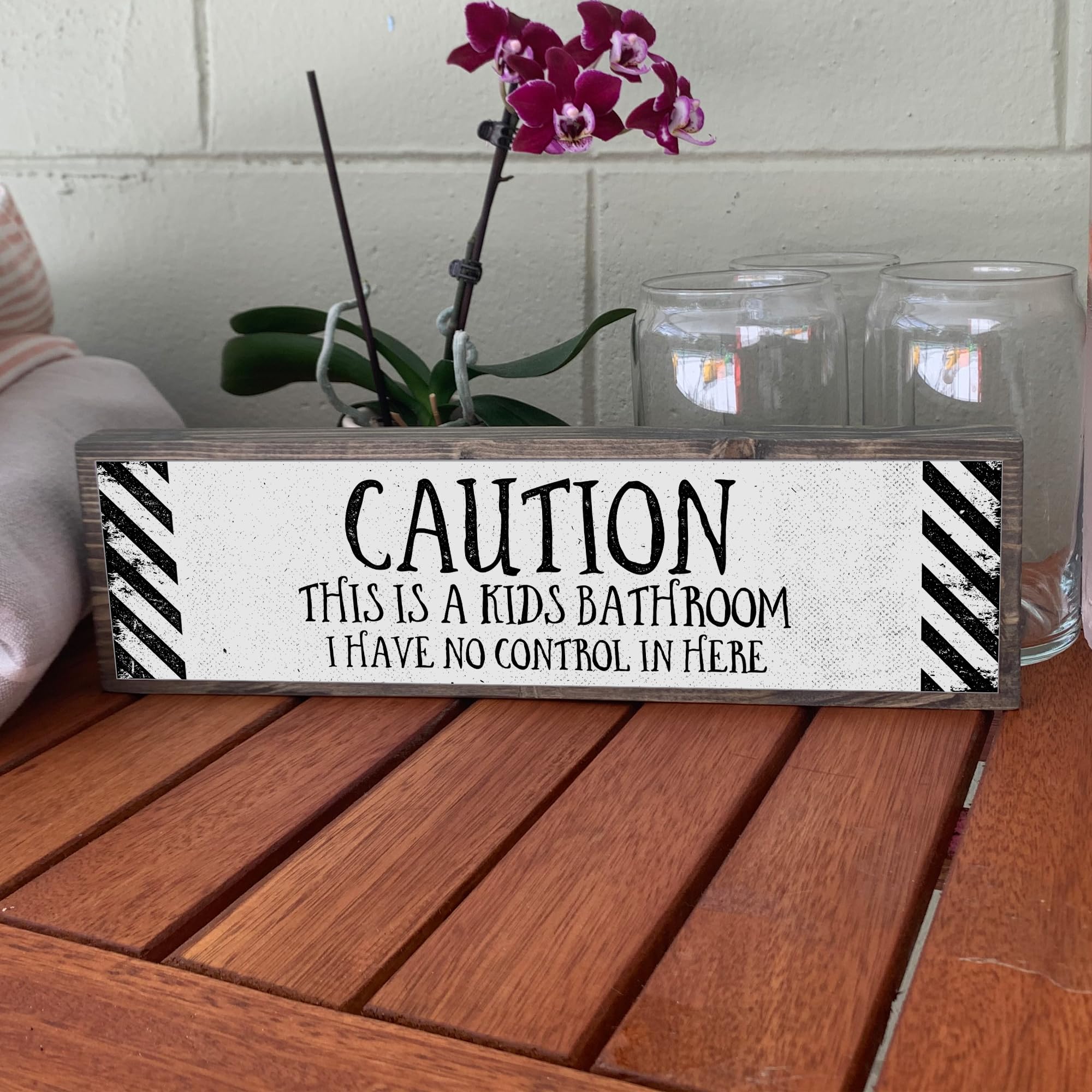Kids Bathroom Wooden Sign with Metal Hanger - Farmhouse Style Restroom Decor - Funny Bathroom Wall Art for Nursery, Daycare or Family Home