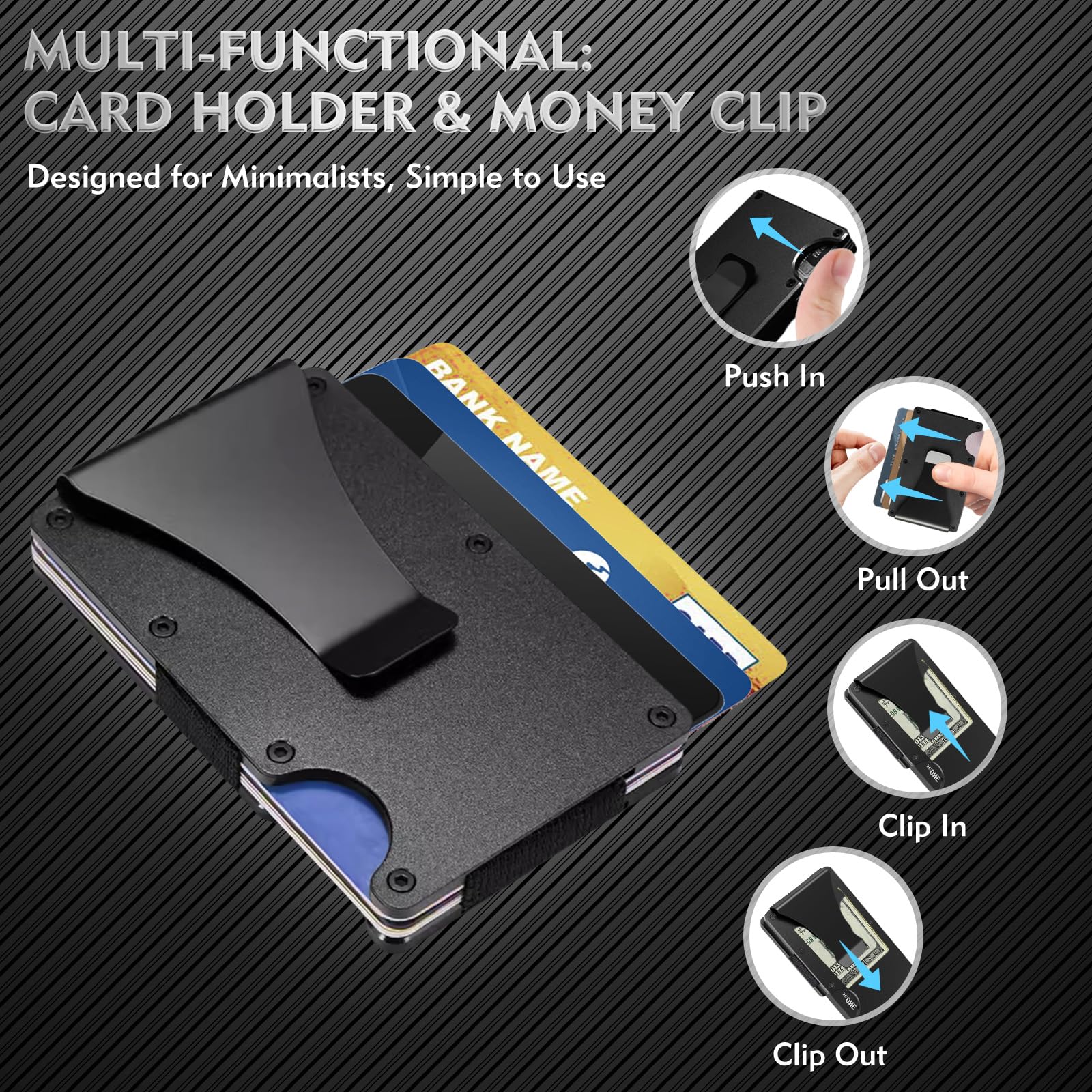 Premium RFID Blocking Minimalist Wallet for Men & Women - Slim Metal Wallet with Money Clip, Anti-Scratch Credit Card Holder | Perfect for Travel, Business & Everyday Use (Black)